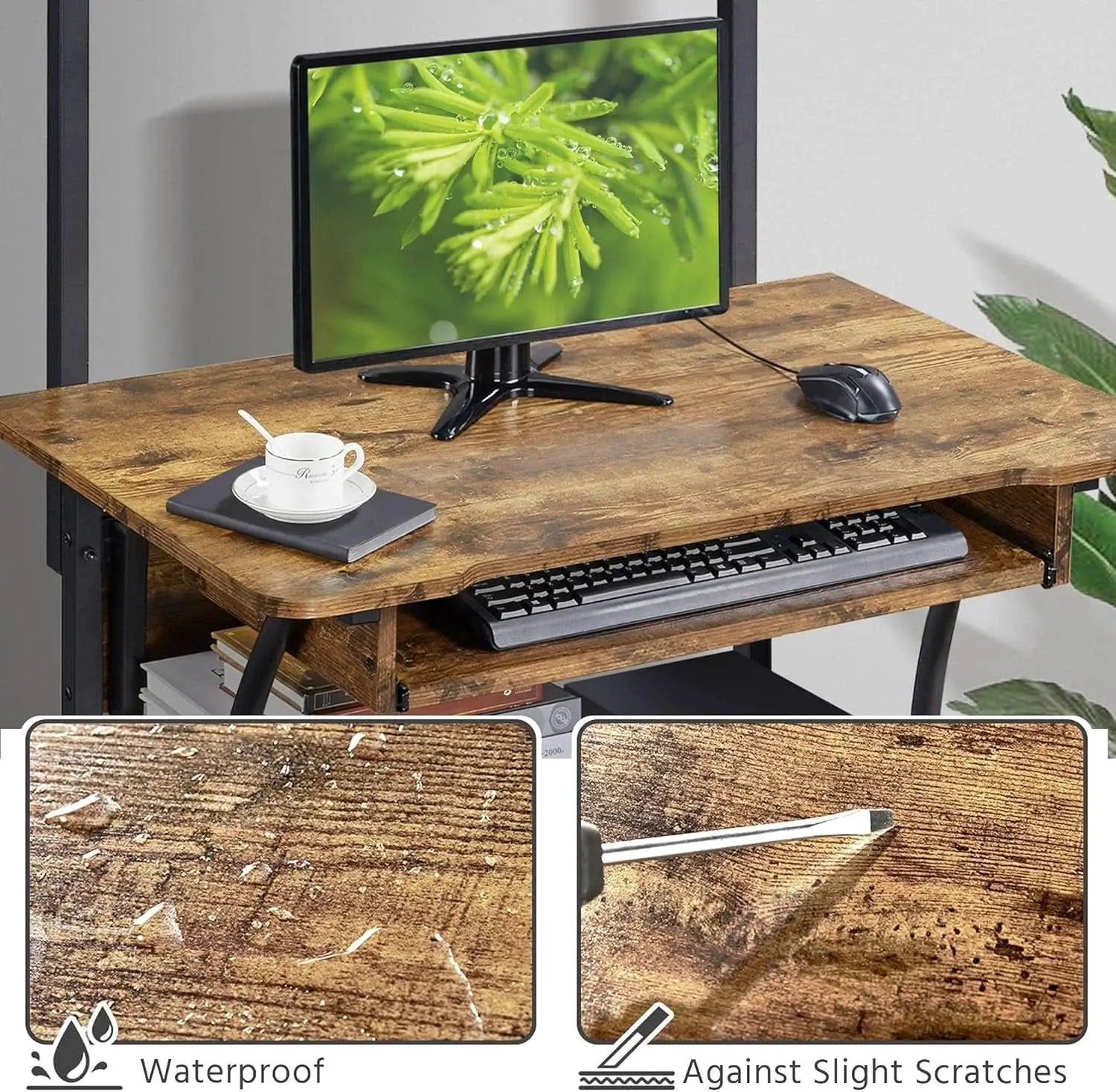 Three Tier Rolling Computer Desk with Keyboard Tray from PriceLows™