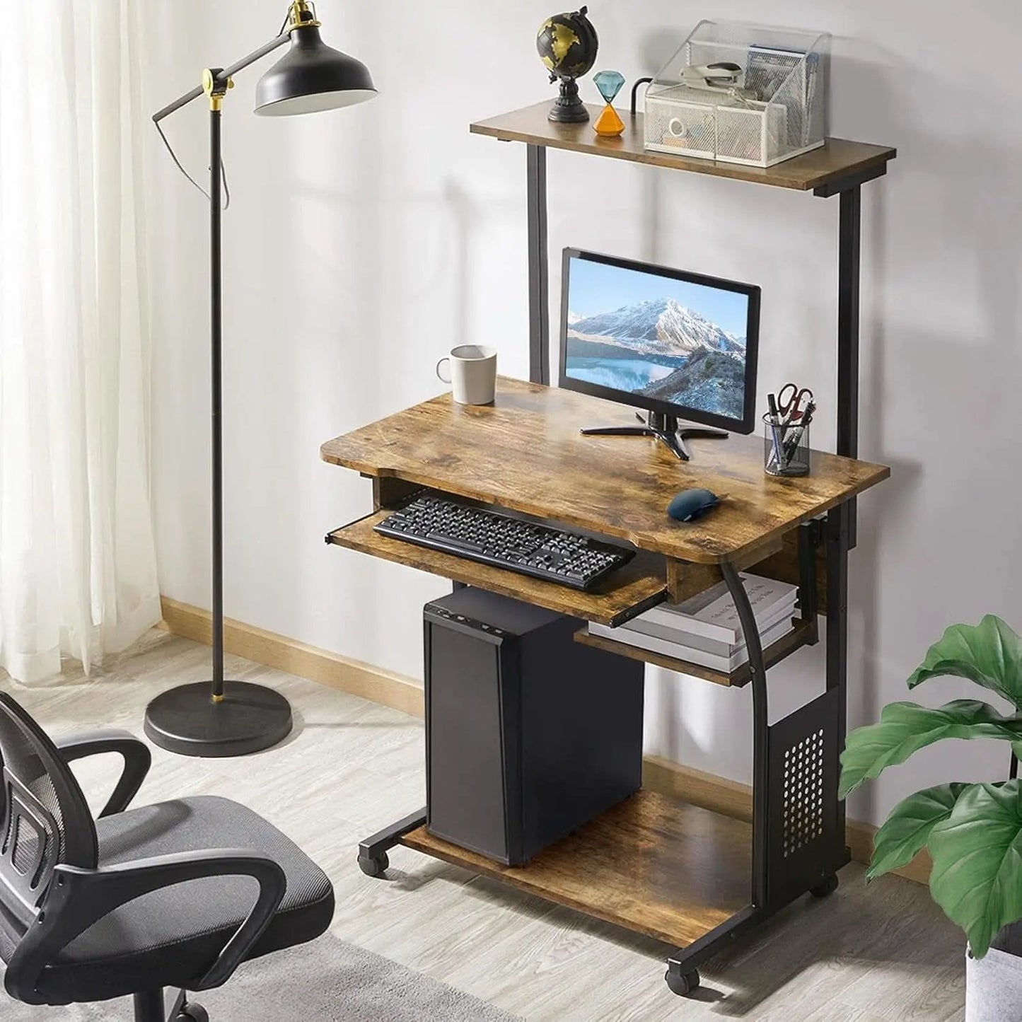Three Tier Rolling Computer Desk with Keyboard Tray from PriceLows™