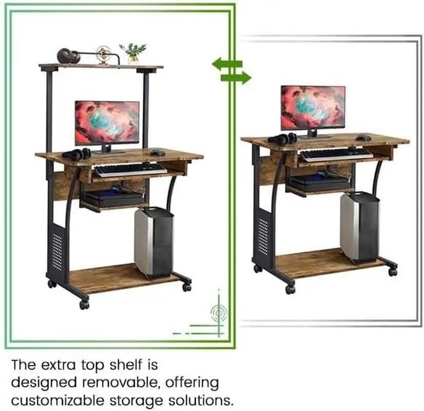Three Tier Rolling Computer Desk with Keyboard Tray from PriceLows™