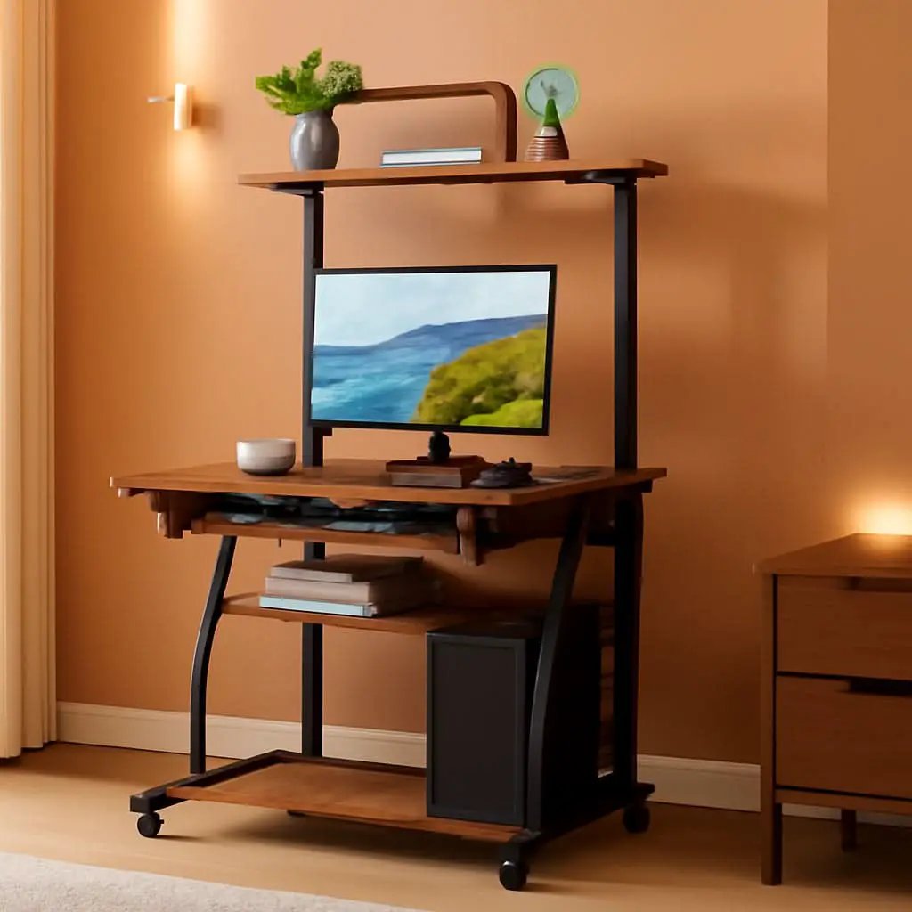 Three Tier Rolling Computer Desk with Keyboard Tray from PriceLows™