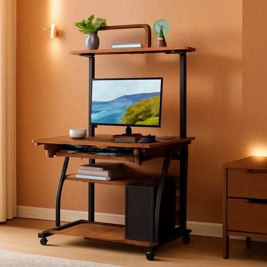 Three Tier Rolling Computer Desk with Keyboard Tray from PriceLows™