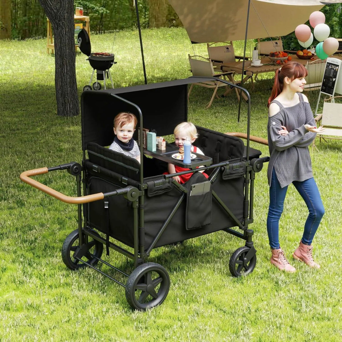 Wagon Stroller | 4 Seater | All Terrain | Heavy Duty Black Frame