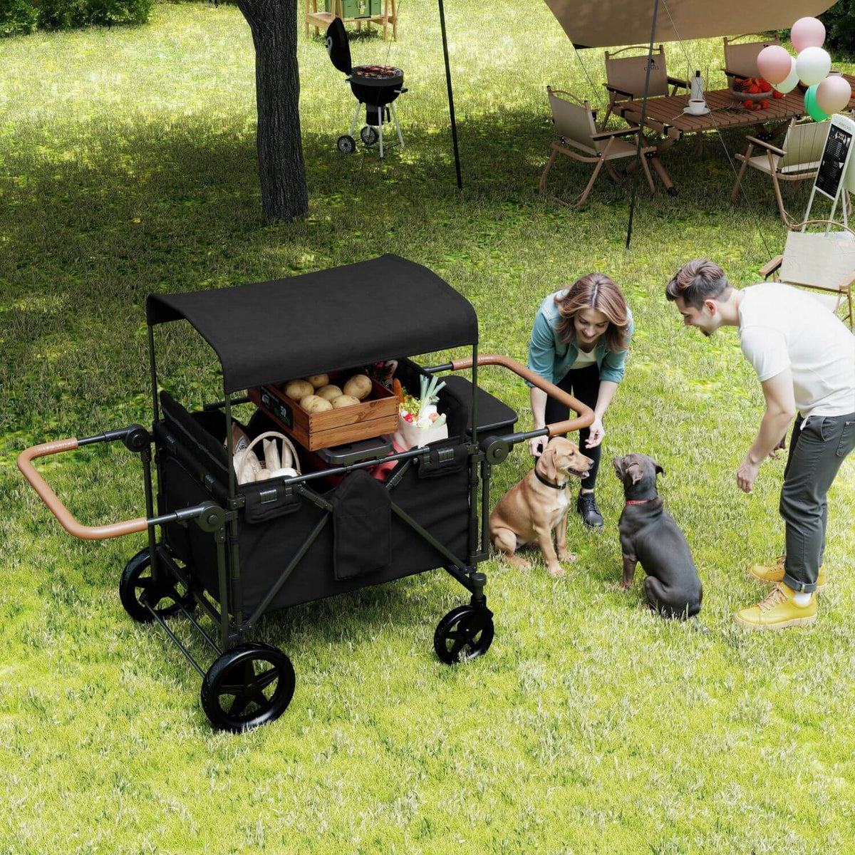 Wagon Stroller | 4 Seater | All Terrain | Heavy Duty Black Frame