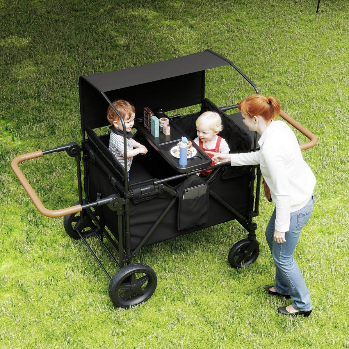 Wagon Stroller | 4 Seater | All Terrain | Heavy Duty Black Frame