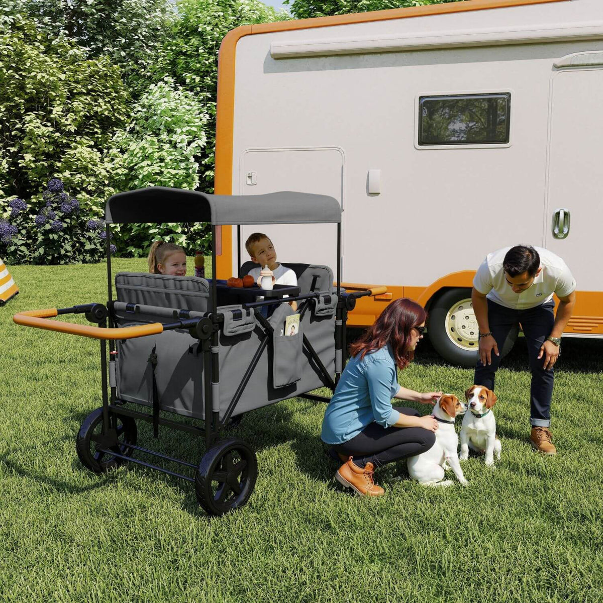 Wagon Stroller | 4-Seater Design | 212 Lb Capacity | Gray