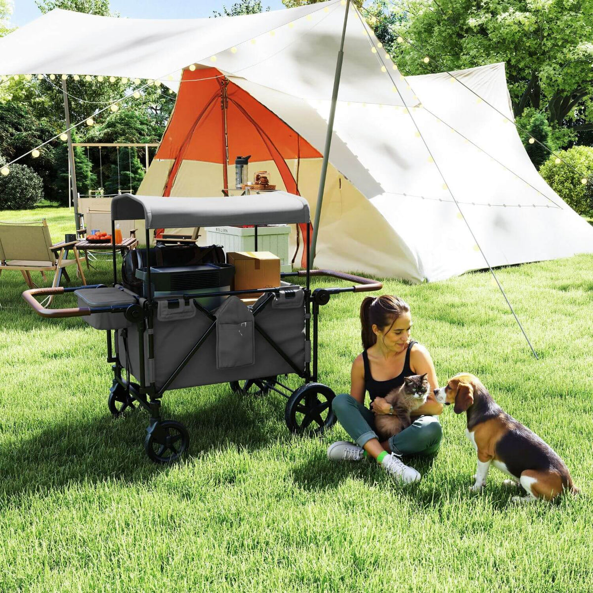 Wagon Stroller | 4-Seater Design | 212 Lb Capacity | Gray