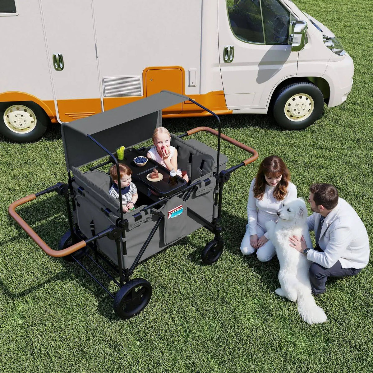 Wagon Stroller | 4-Seater Design | 212 Lb Capacity | Gray