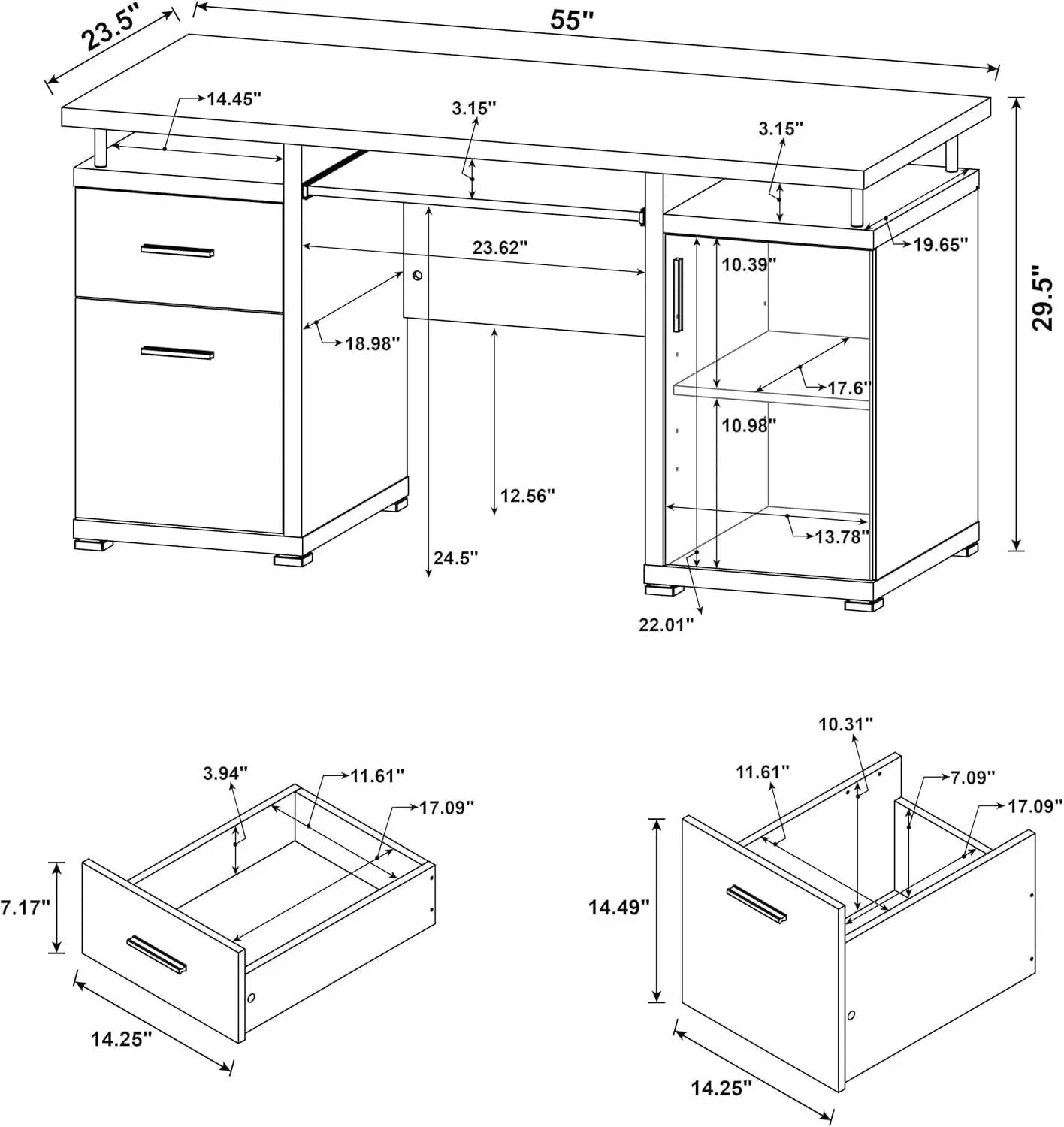 55 Inch Modern Wood Desk With 2 Drawers For Home Office from PriceLows™