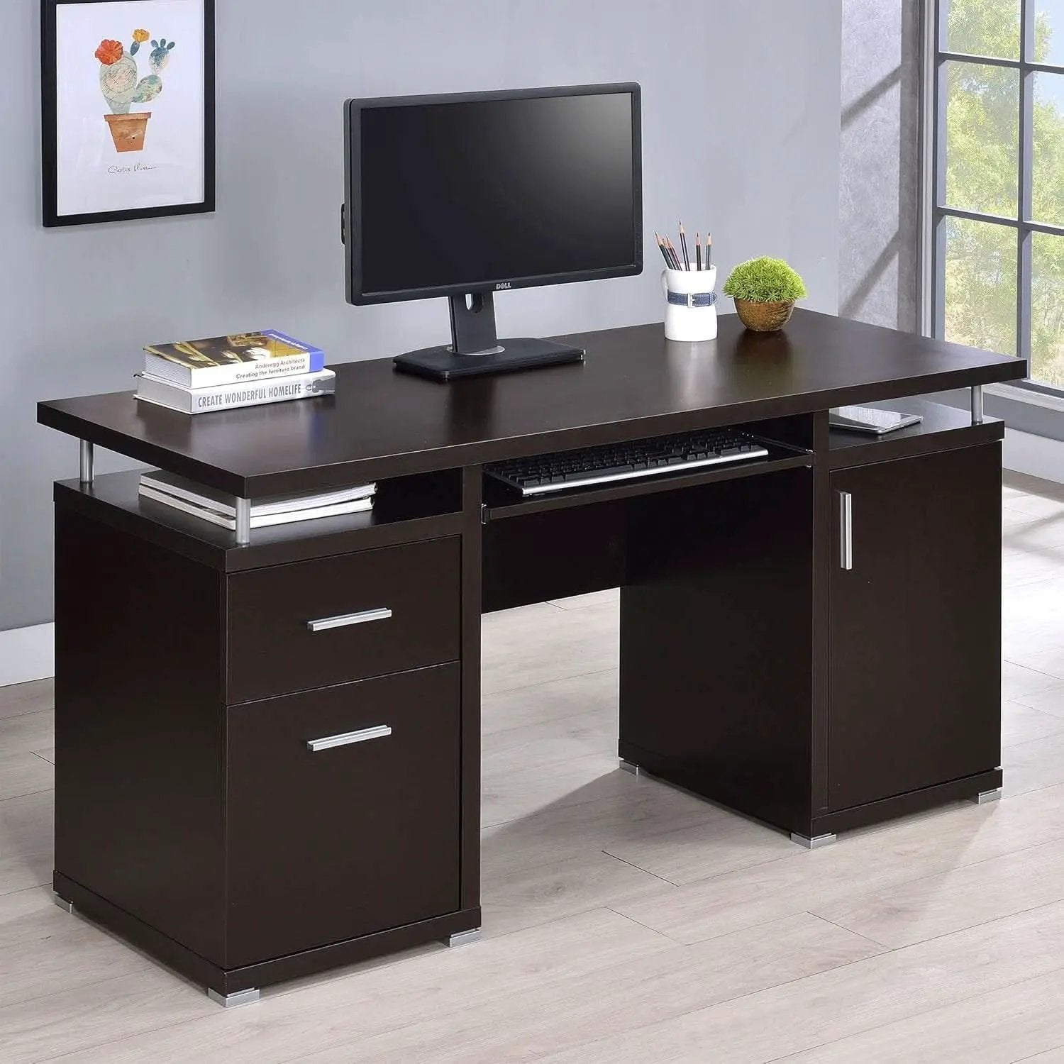 55 Inch Modern Wood Desk With 2 Drawers For Home Office from PriceLows™