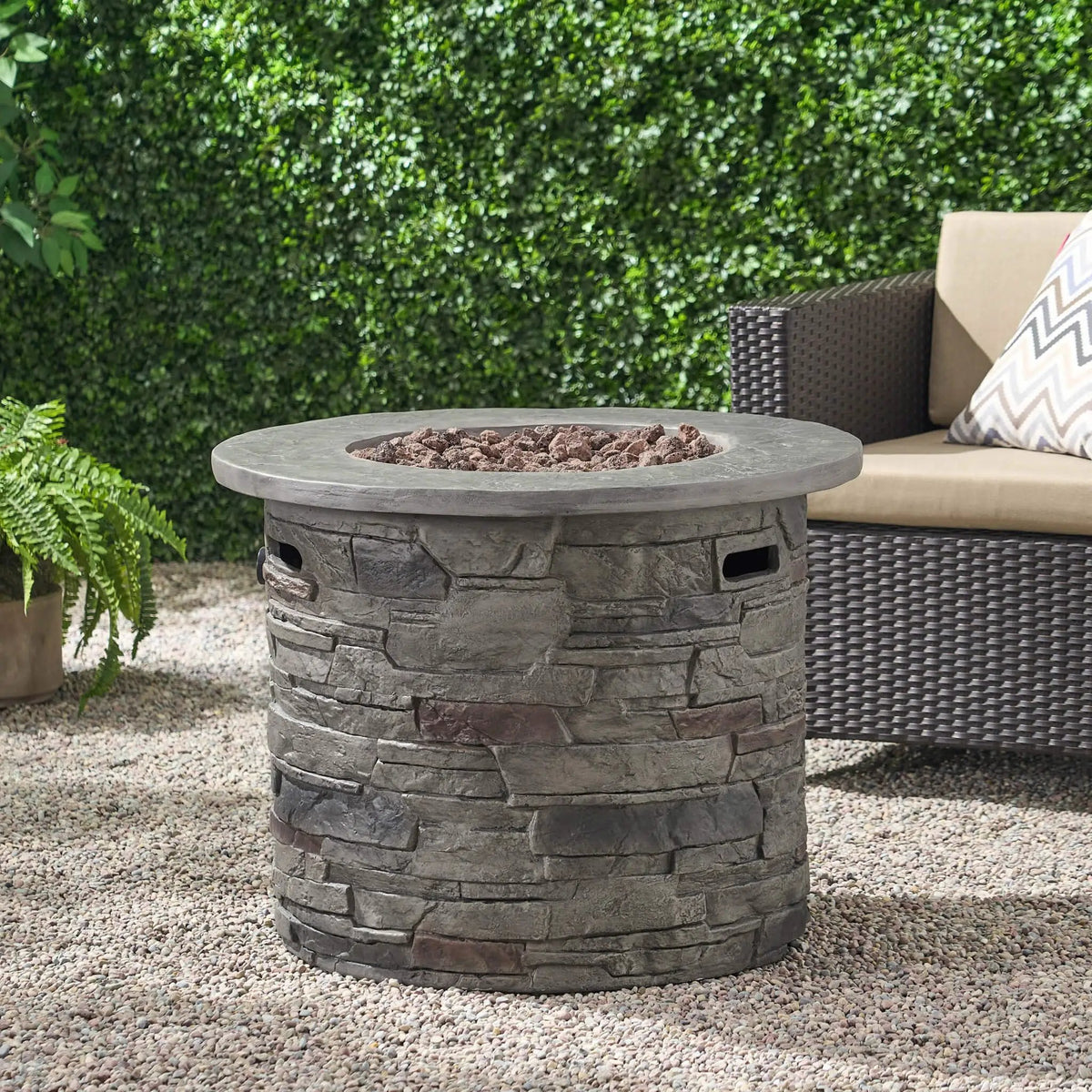 Concrete Propane Fire Pit Table | 32 Inch Round | Transitional Gray Finish | Rust-Resistant Materials