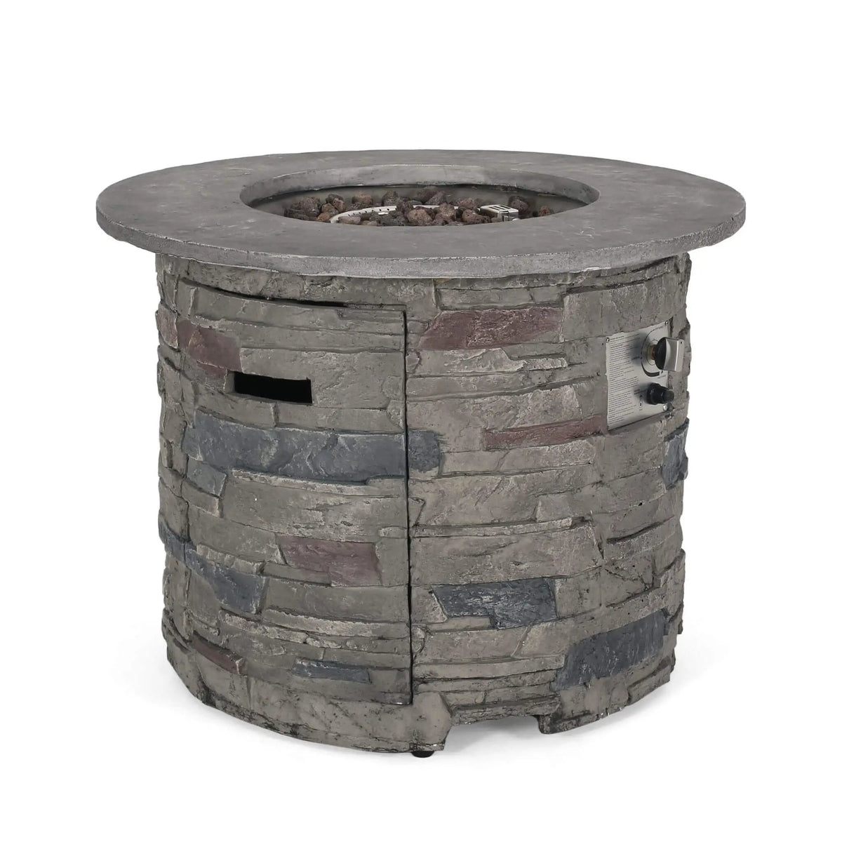 Concrete Propane Fire Pit Table | 32 Inch Round | Transitional Gray Finish | Rust-Resistant Materials