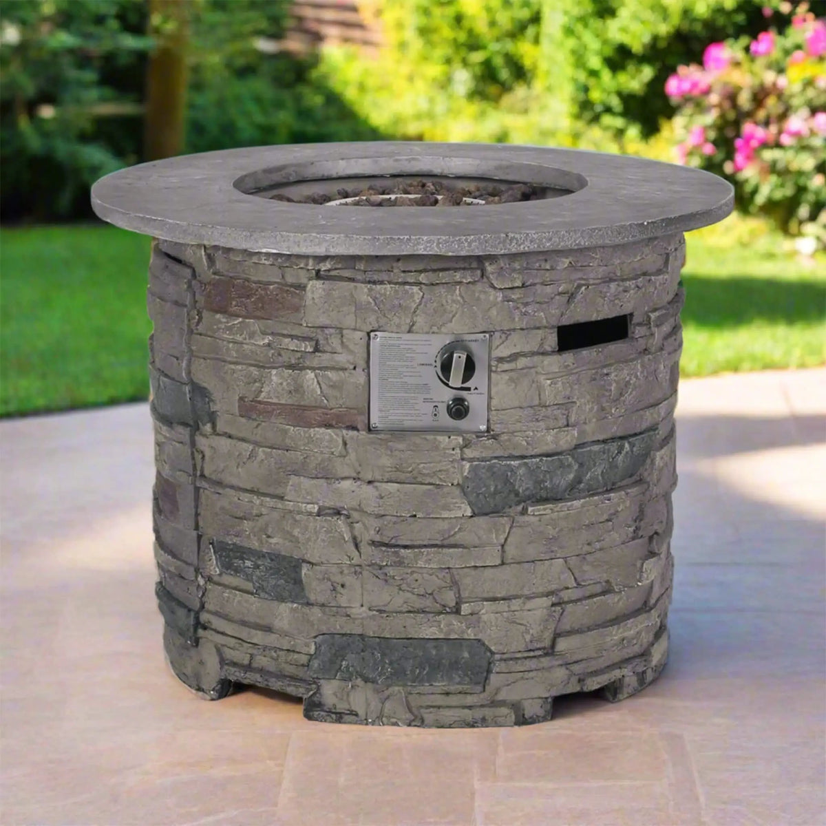 Concrete Propane Fire Pit Table | 32 Inch Round | Transitional Gray Finish | Rust-Resistant Materials