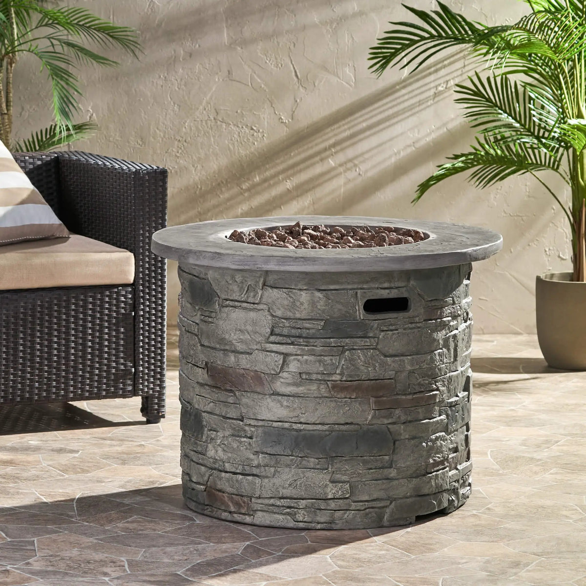 Concrete Propane Fire Pit Table | 32 Inch Round | Transitional Gray Finish | Rust-Resistant Materials