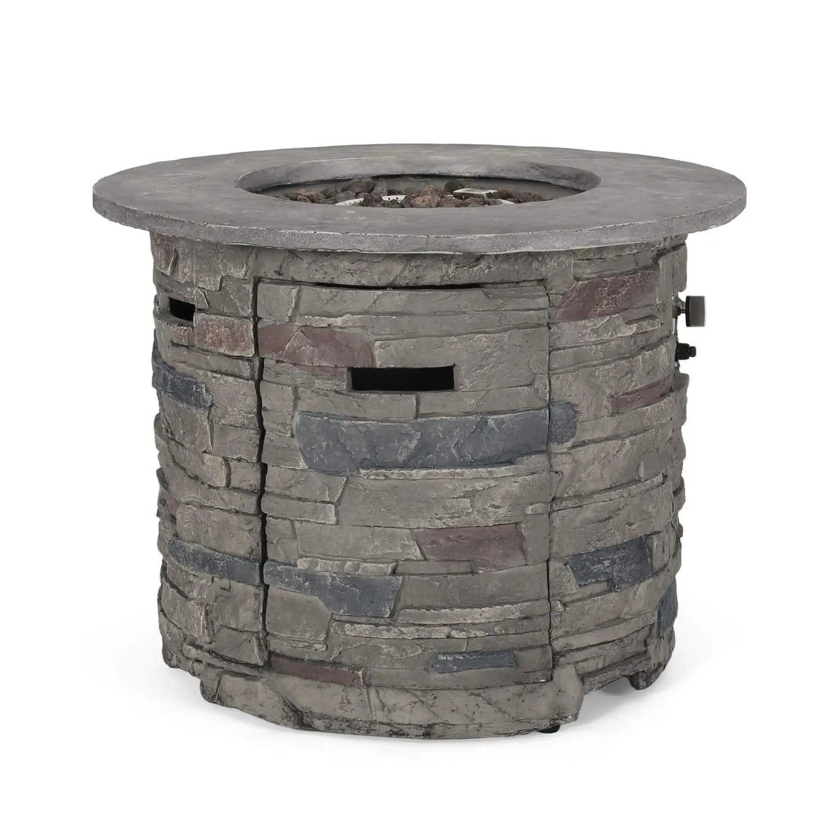 Concrete Propane Fire Pit Table | 32 Inch Round | Transitional Gray Finish | Rust-Resistant Materials