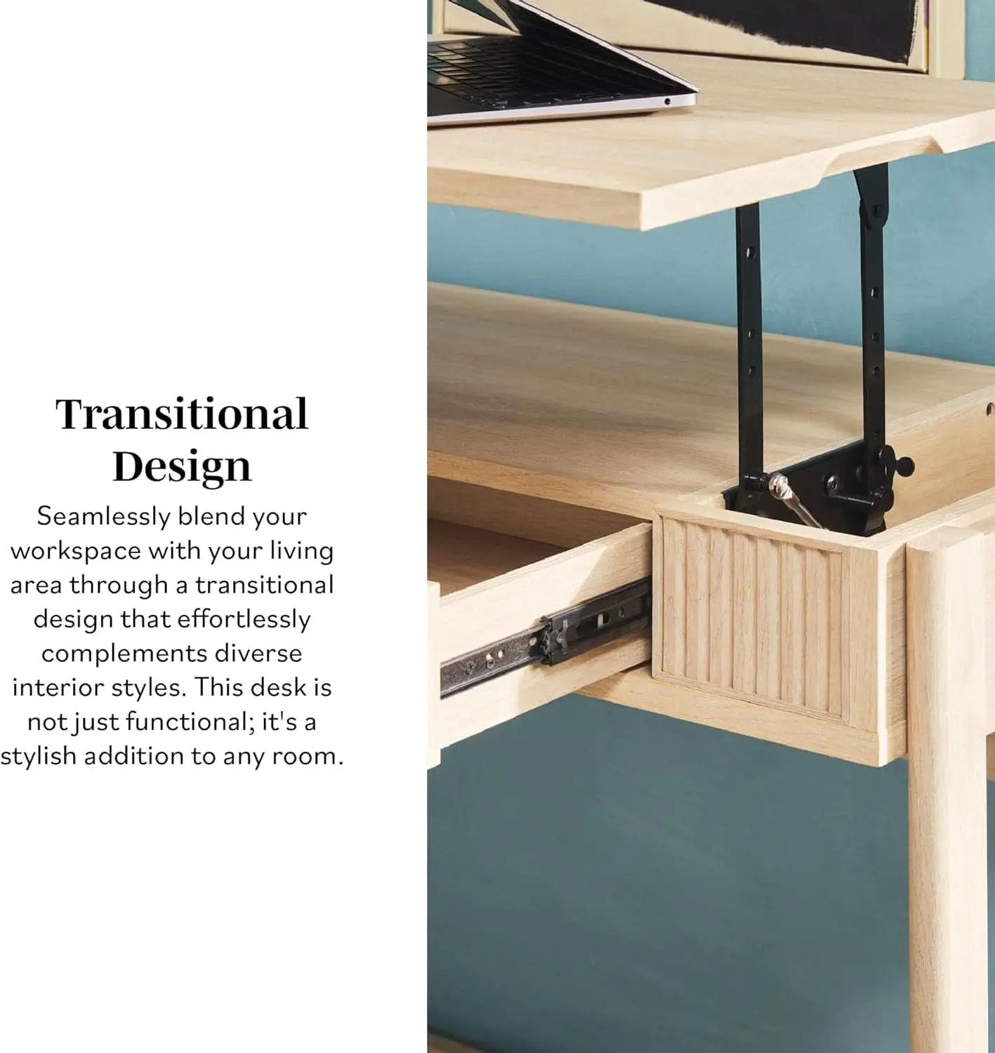 Transitional Lift-Top Desk With Storage And Adjustable Height from PriceLows™