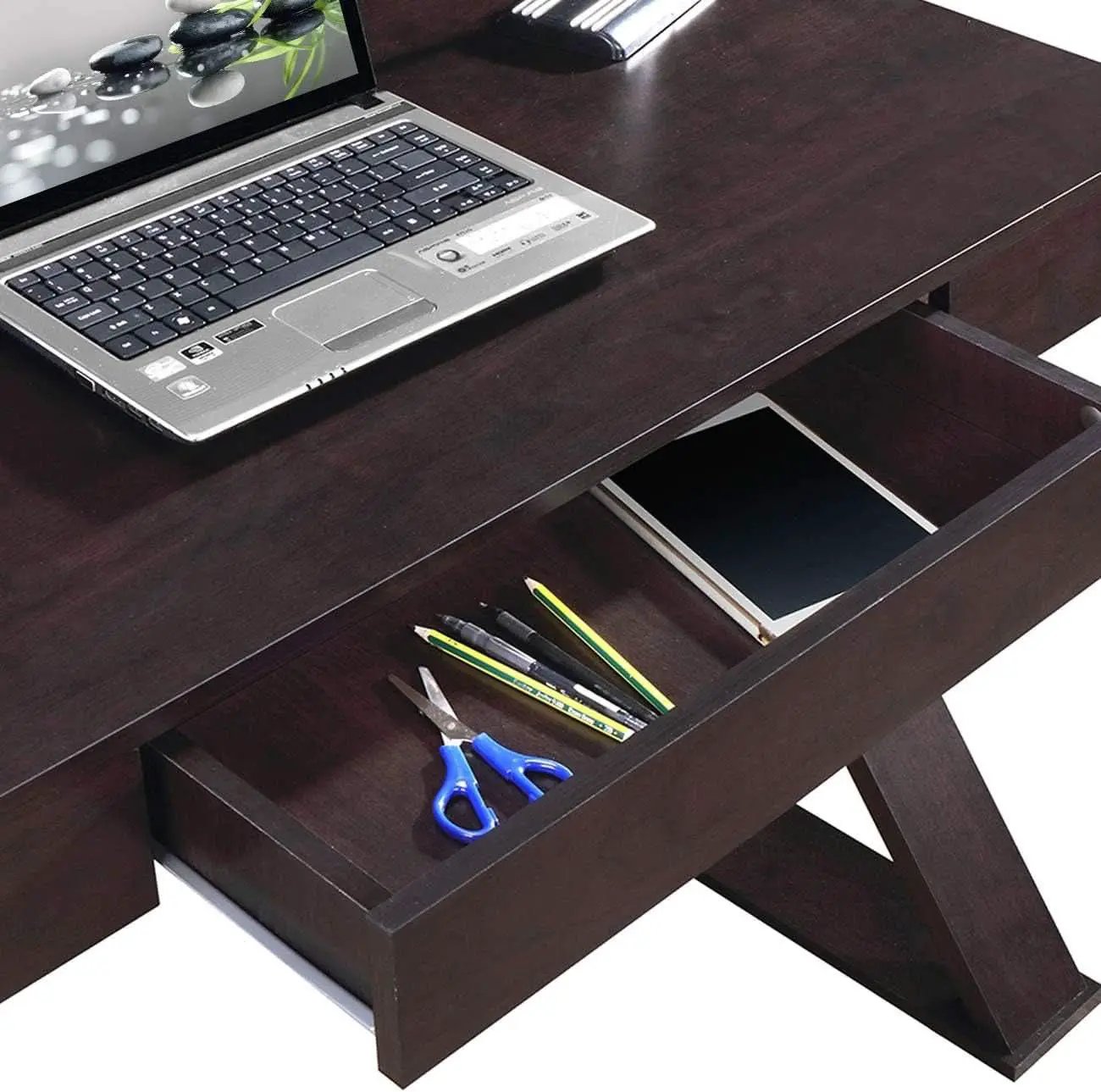 Trendy Espresso Writing Desk with Drawer and Storage from PriceLows™