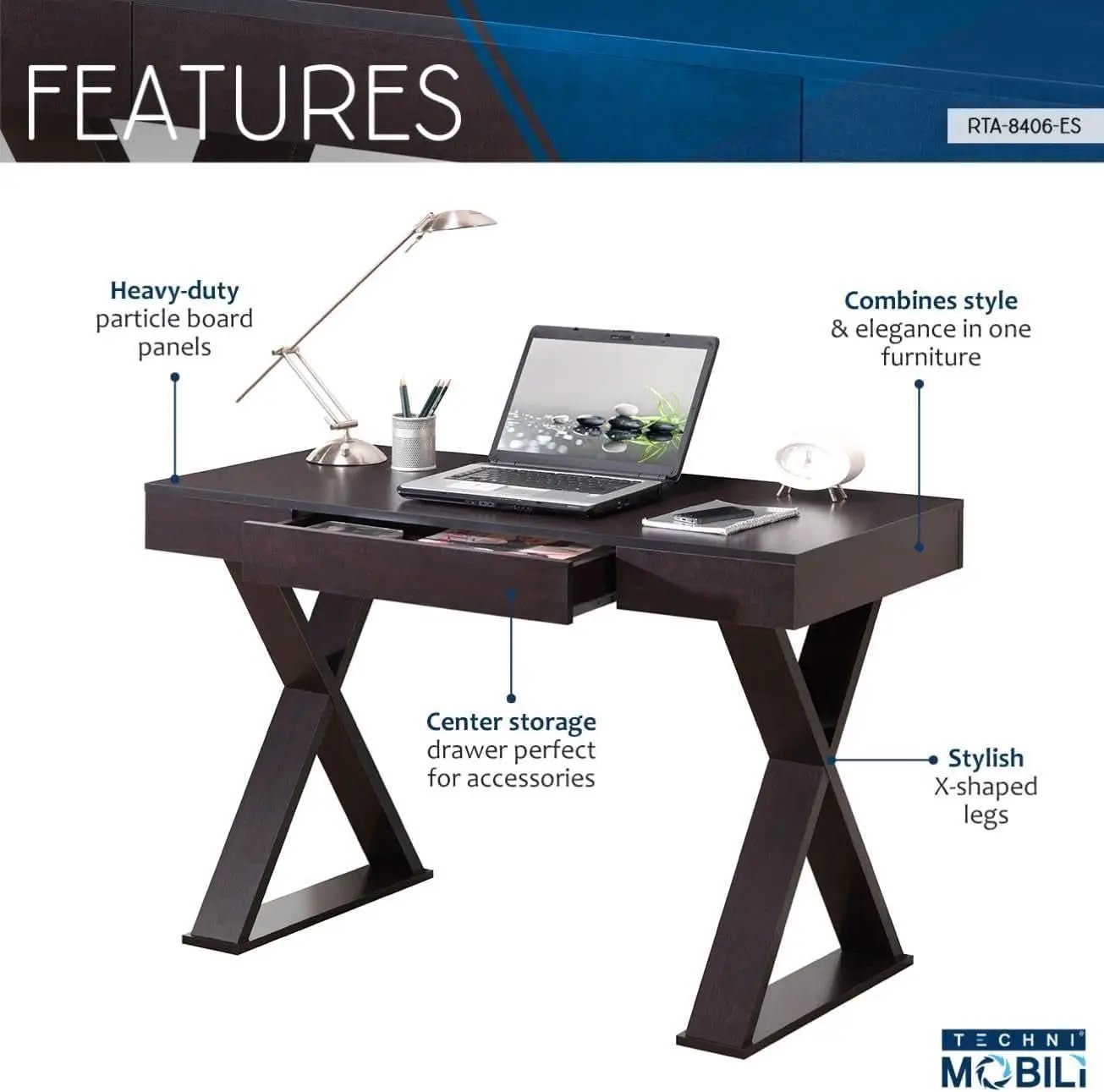 Trendy Espresso Writing Desk with Drawer and Storage from PriceLows™