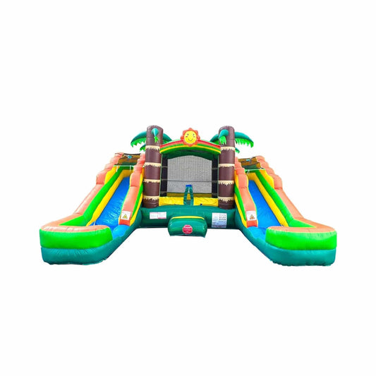 16FT Tropical Bounce House Combo With Double Water Slides | 16 ft | Inflatable Bouncer | Home