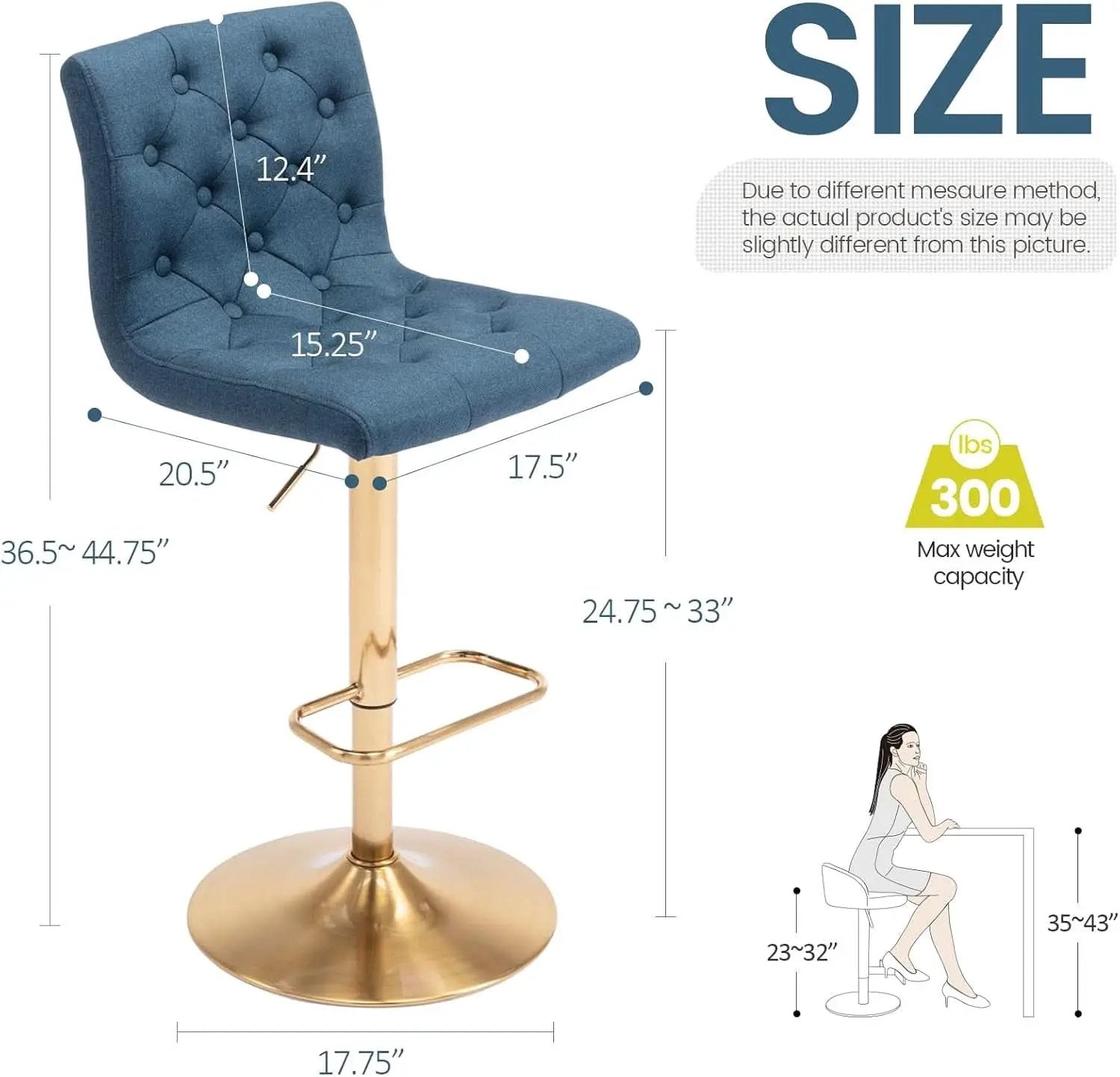 Tufted Fabric Bar Stool Set Of 2 Blue Upholstered Swivel Counter Height Chairs from PriceLows™