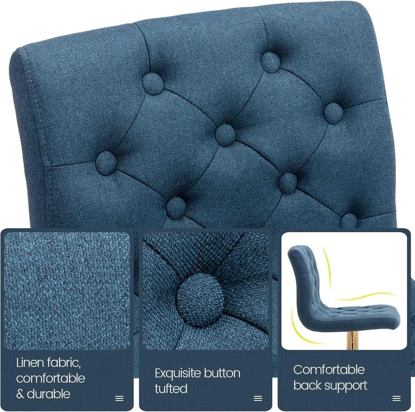 Tufted Fabric Bar Stool Set Of 2 Blue Upholstered Swivel Counter Height Chairs from PriceLows™