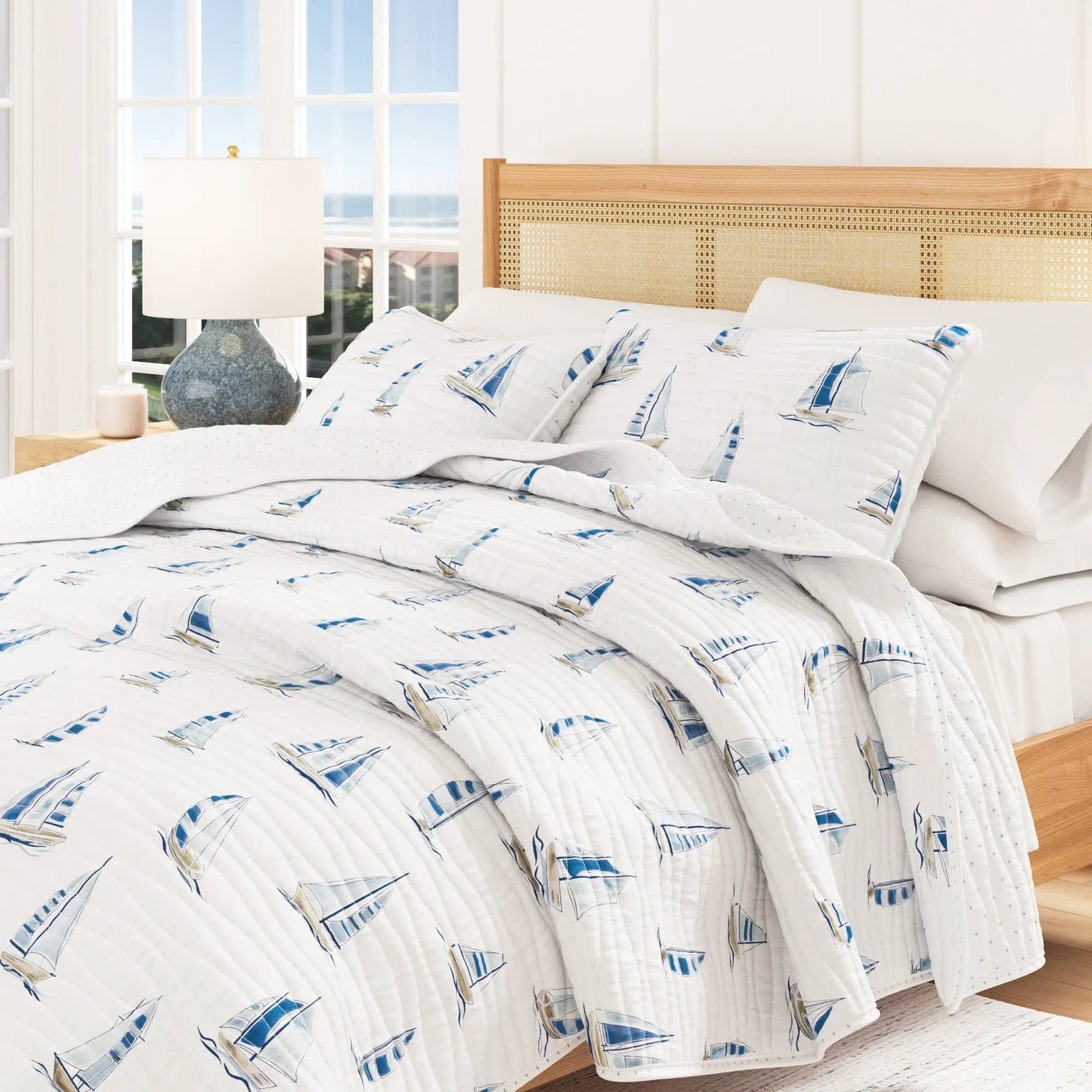 Coastal Blue Sailboat Quilt Set - Marzano Collection from PriceLows™
