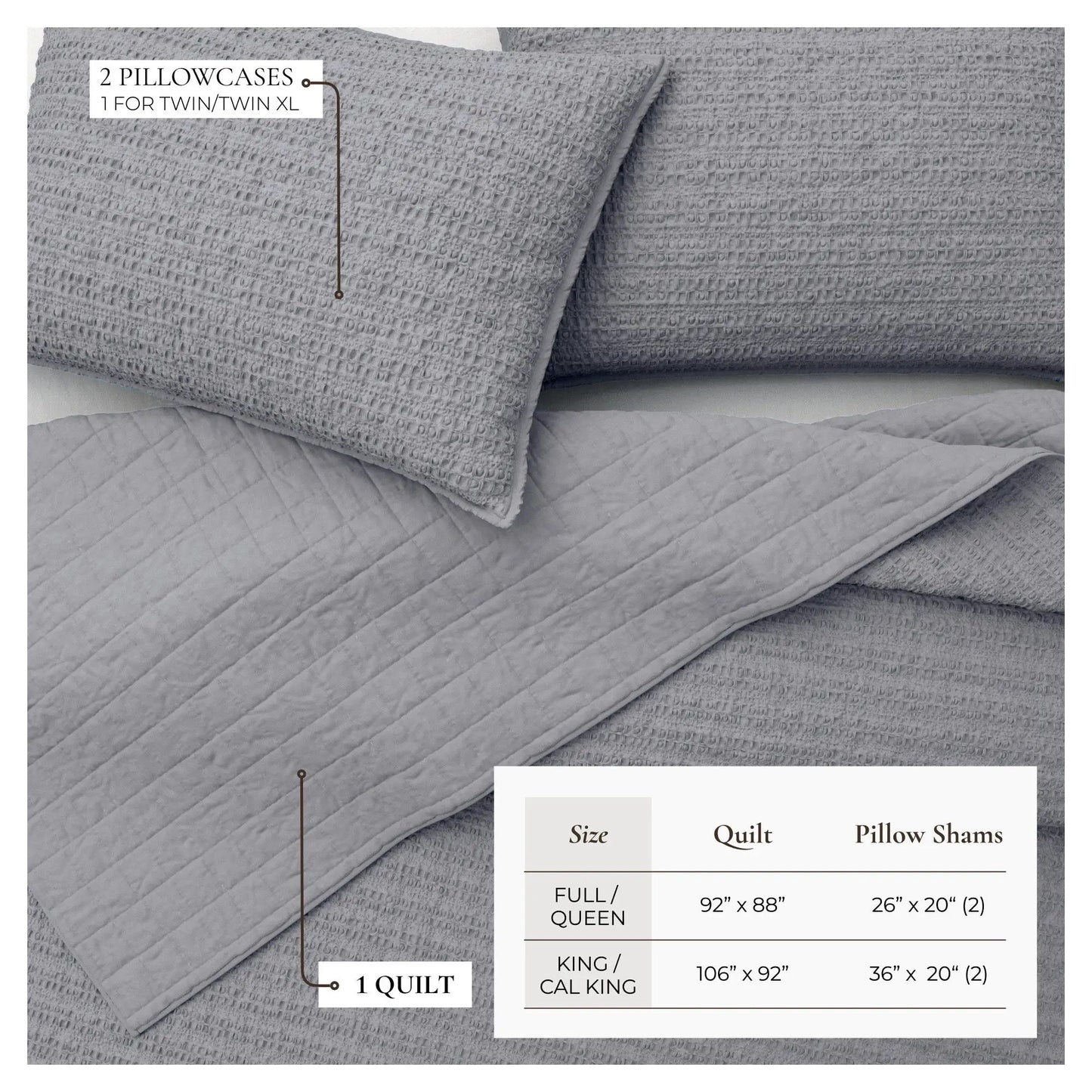 100% Cotton Honeycomb Waffle Garment Washed Quilt Set - Genevieve Collection from PriceLows™