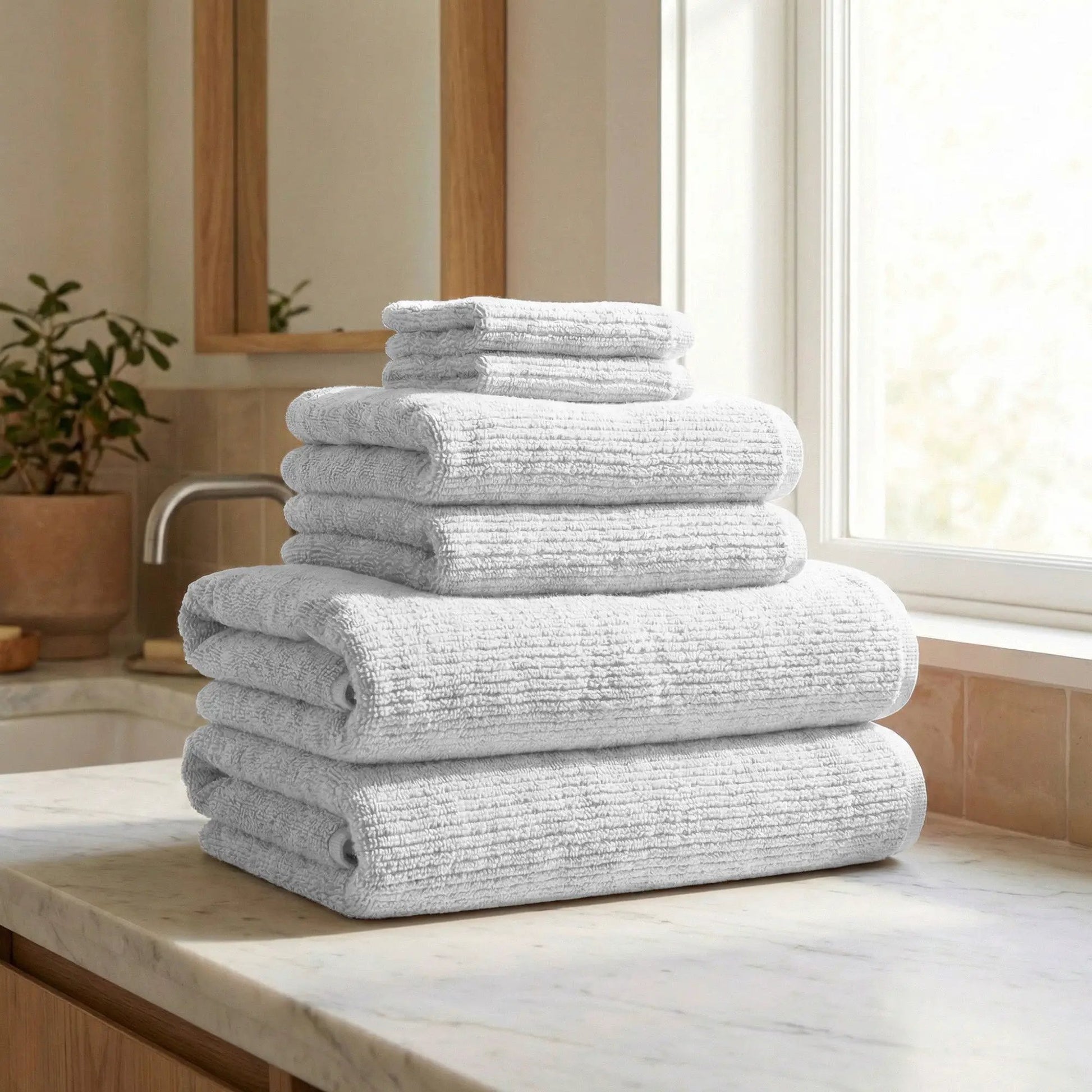 Turkish Cotton Ribbed 6-Piece Bath Towel Set - Georgiana Collection from PriceLows™