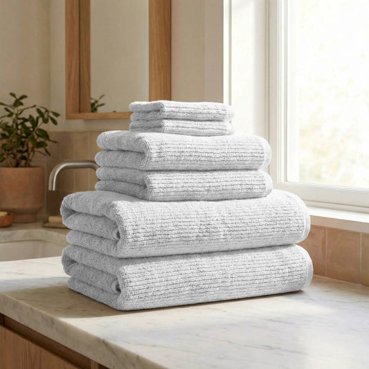 Turkish Cotton Ribbed 6-Piece Bath Towel Set - Georgiana Collection from PriceLows™