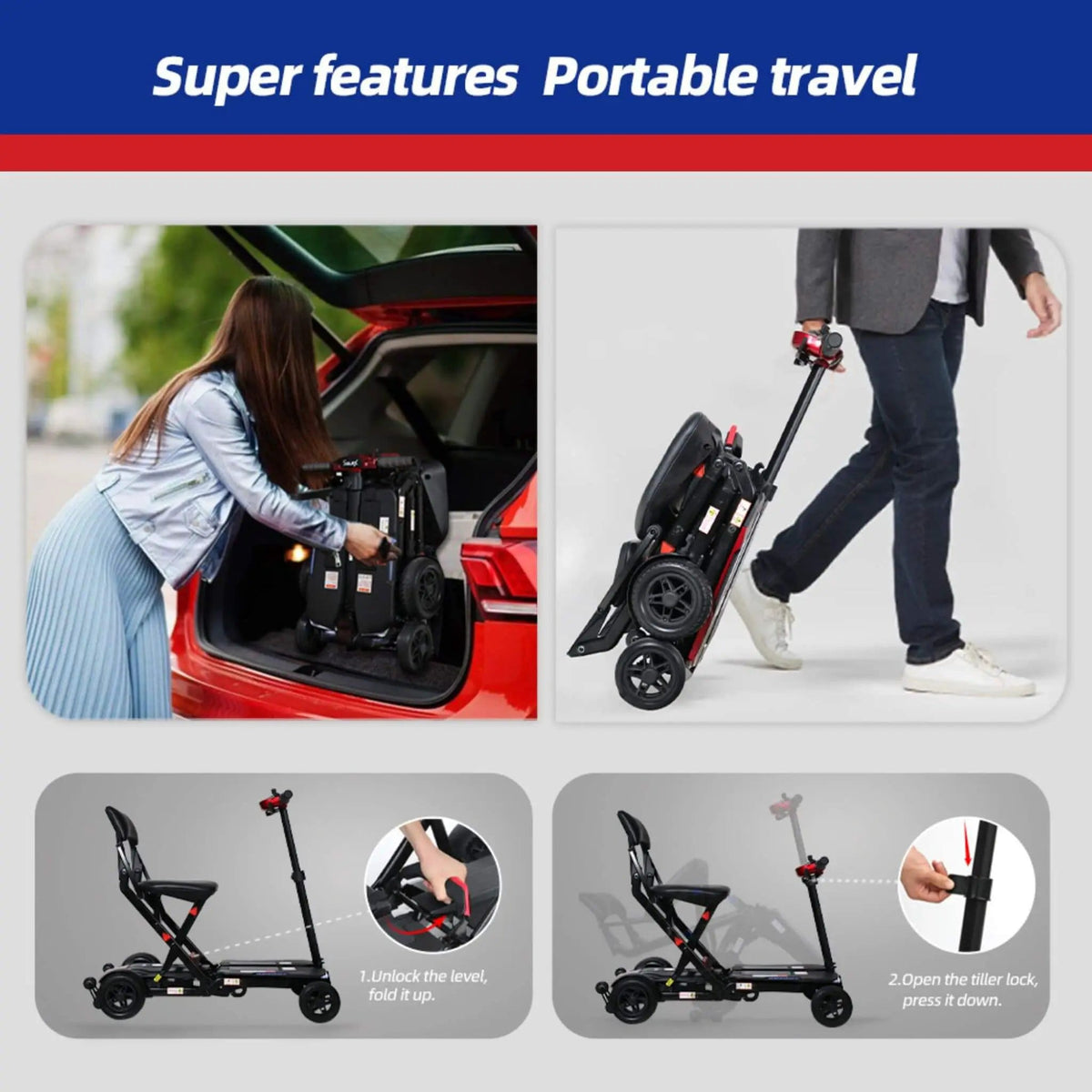 Ultra Lightweight 4-Wheel Folding Mobility Scooter With Remote For Adults And Elderly | Home Use | Everyday Use | Home
