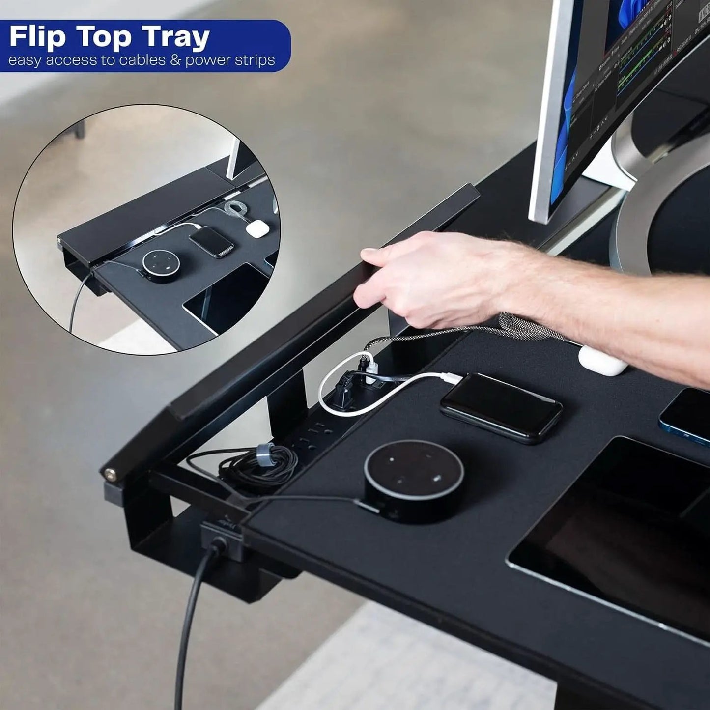 Universal 60 X 30 Inch Black Desk Top With Cable Management from PriceLows™