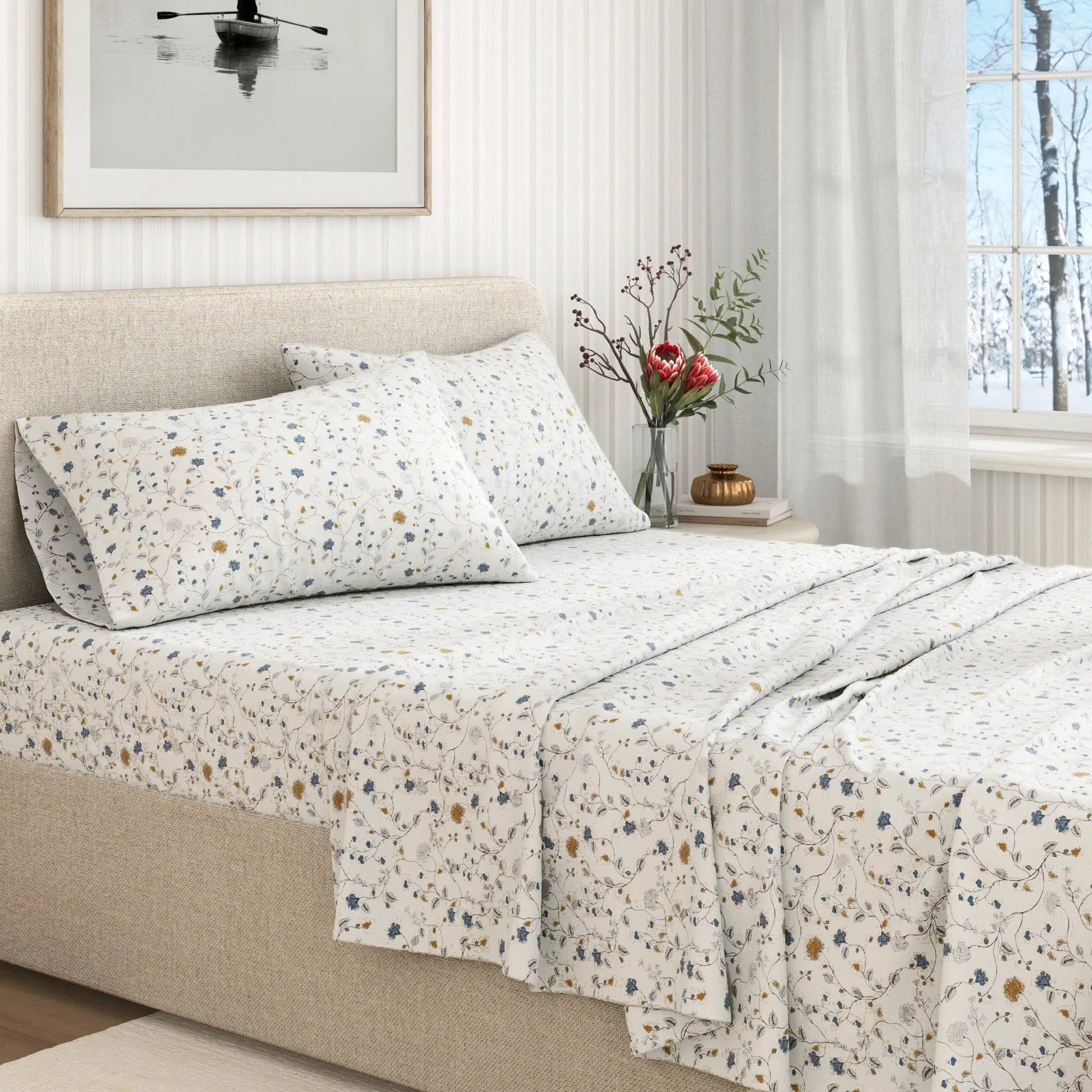 Turkish Cotton Flannel Sheet Set - Winter Floral Collection from PriceLows™