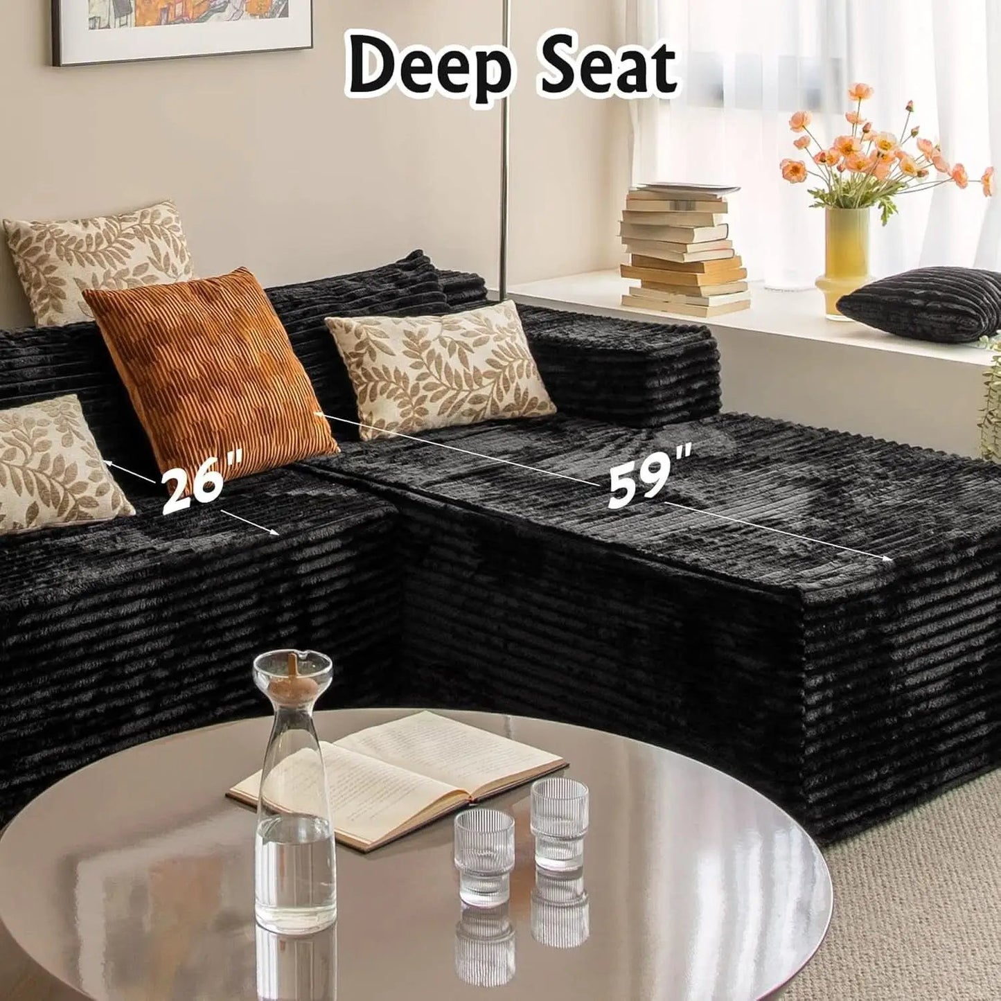 Versatile L-Shape Corduroy Sectional Couch for Comfort from PriceLows™