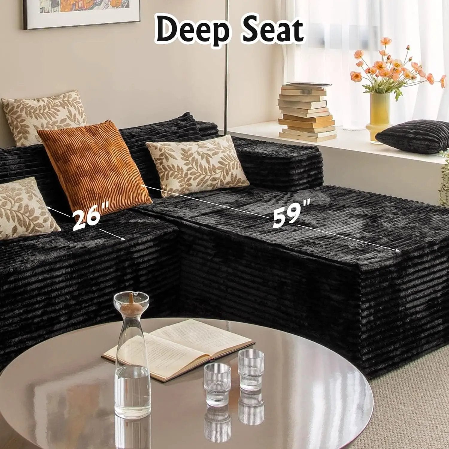 Versatile L-Shape Corduroy Sectional Couch for Comfort from PriceLows™