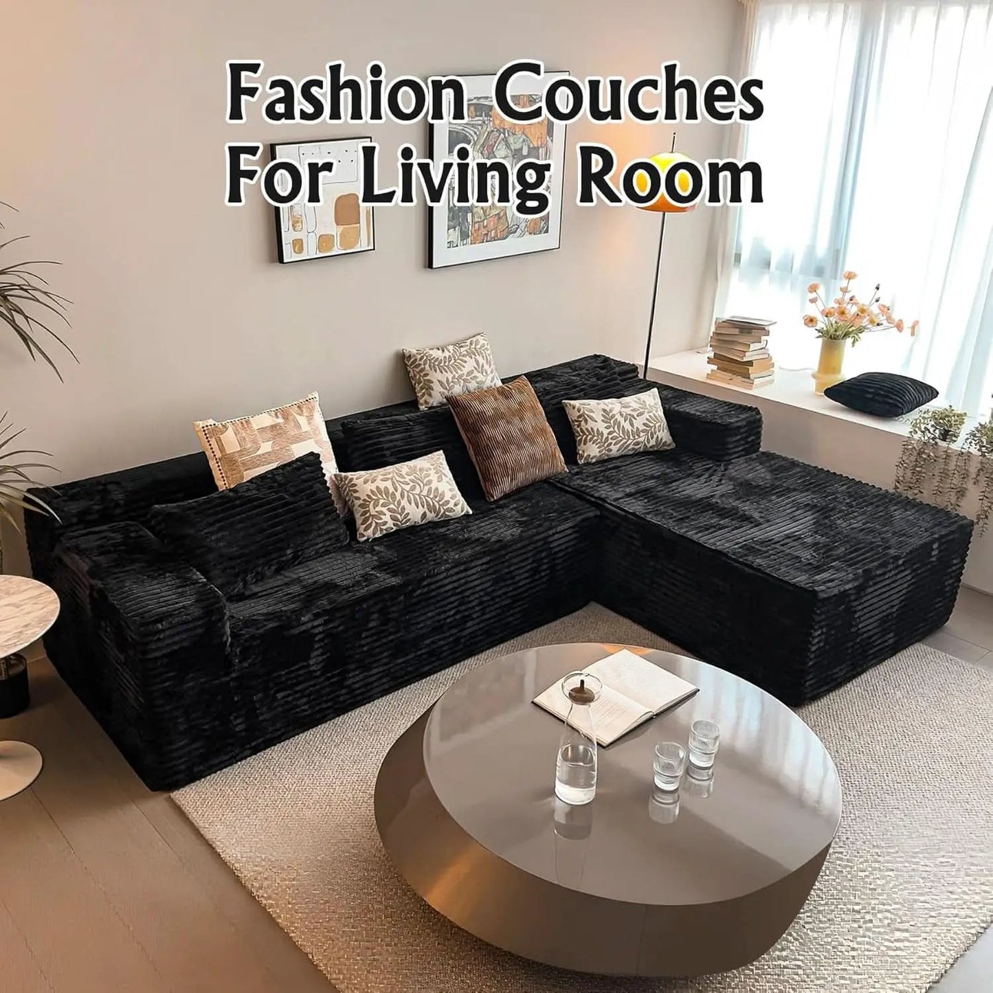 Versatile L-Shape Corduroy Sectional Couch for Comfort from PriceLows™