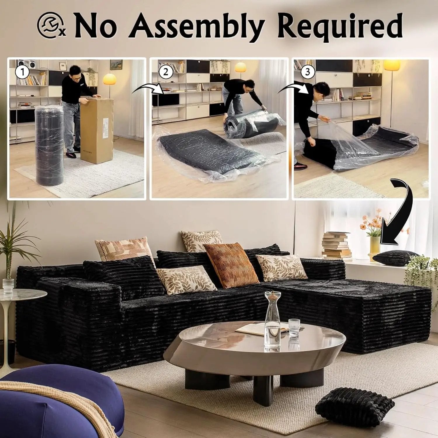Versatile L-Shape Corduroy Sectional Couch for Comfort from PriceLows™