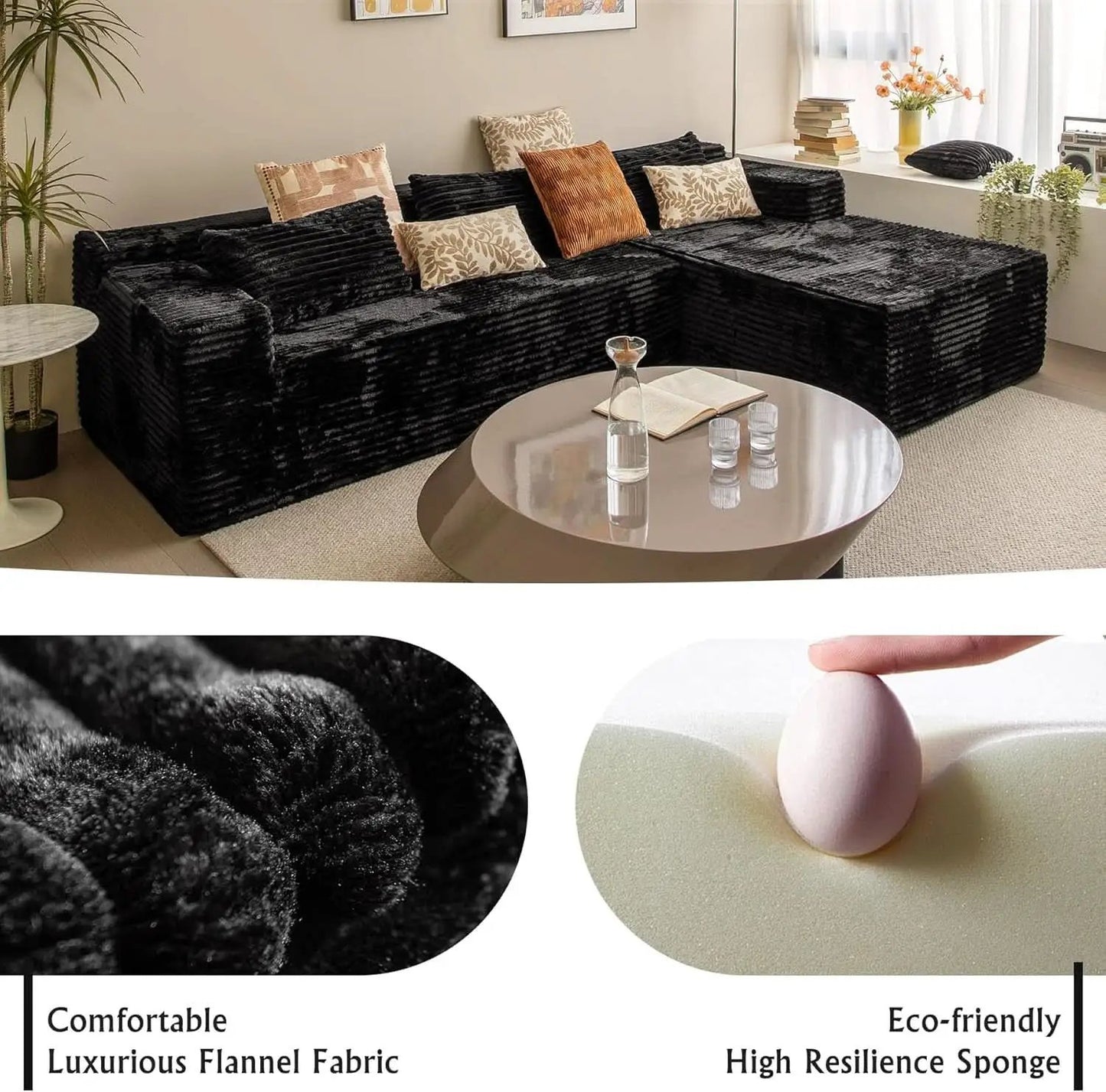 Versatile L-Shape Corduroy Sectional Couch for Comfort from PriceLows™
