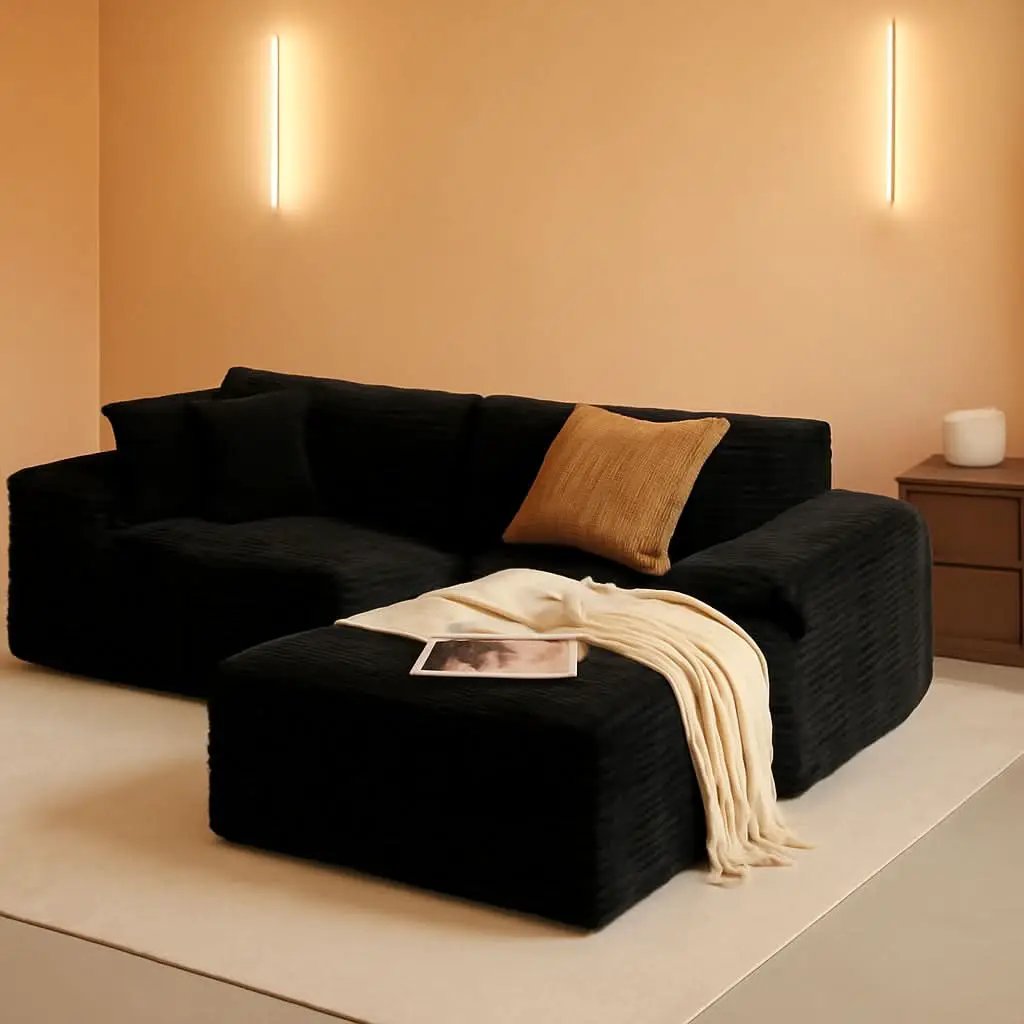 Versatile L-Shape Corduroy Sectional Couch for Comfort from PriceLows™