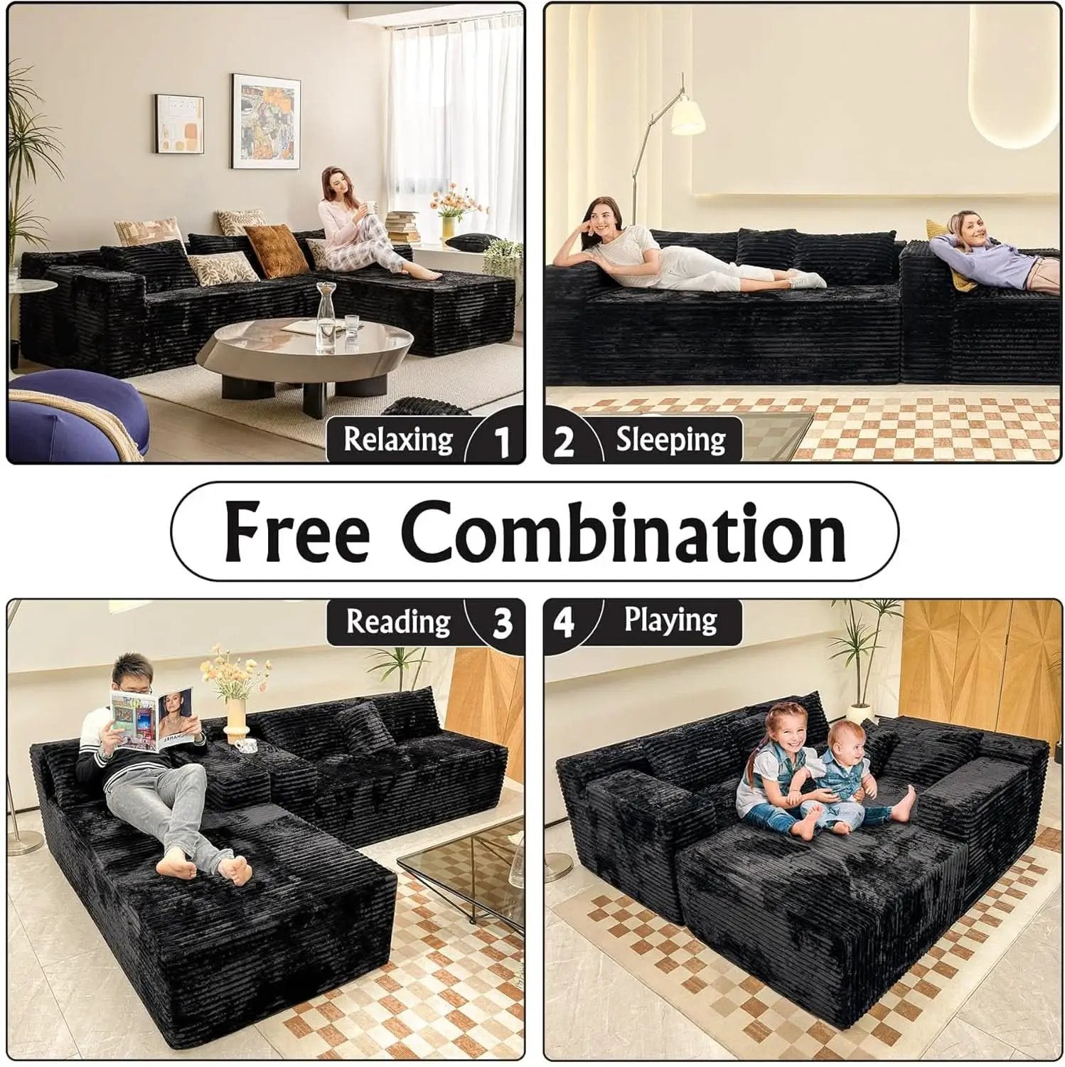 Versatile L-Shape Corduroy Sectional Couch for Comfort from PriceLows™