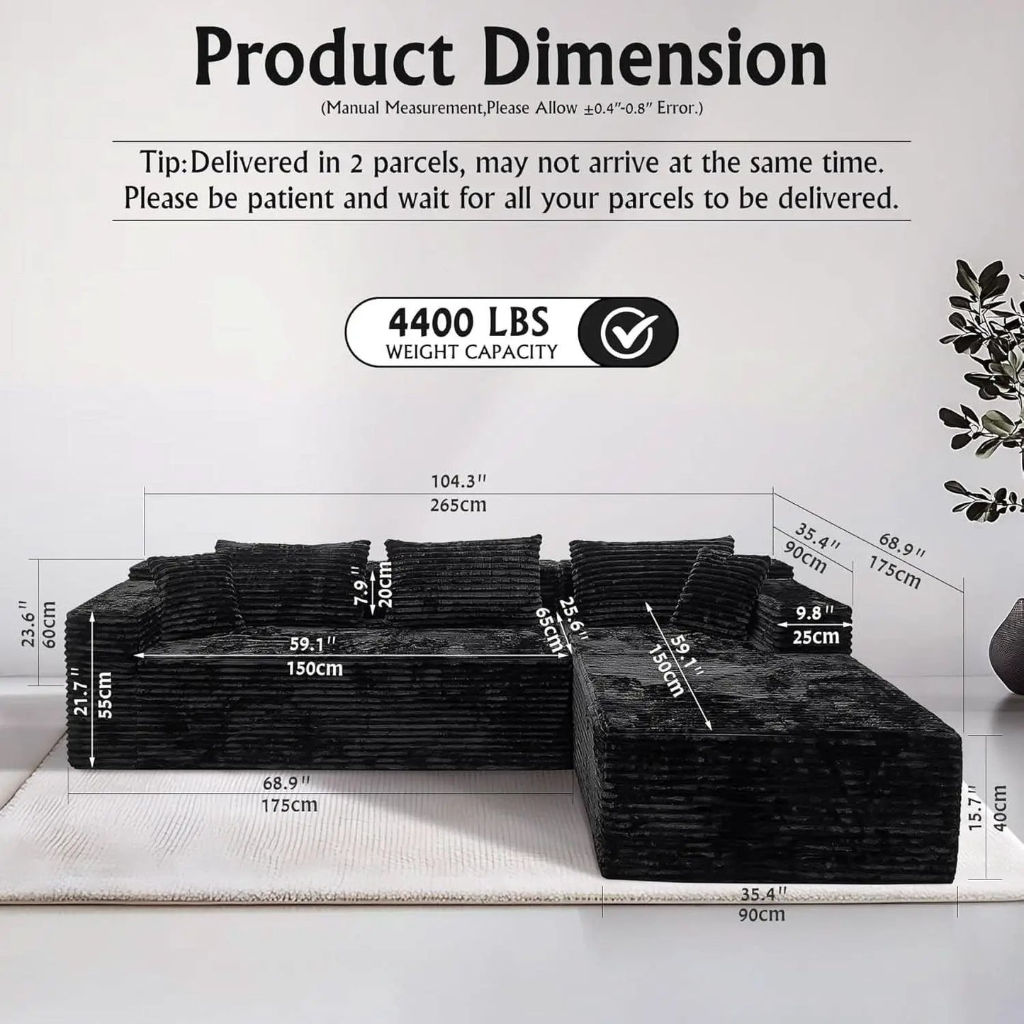 Versatile L-Shape Corduroy Sectional Couch for Comfort from PriceLows™