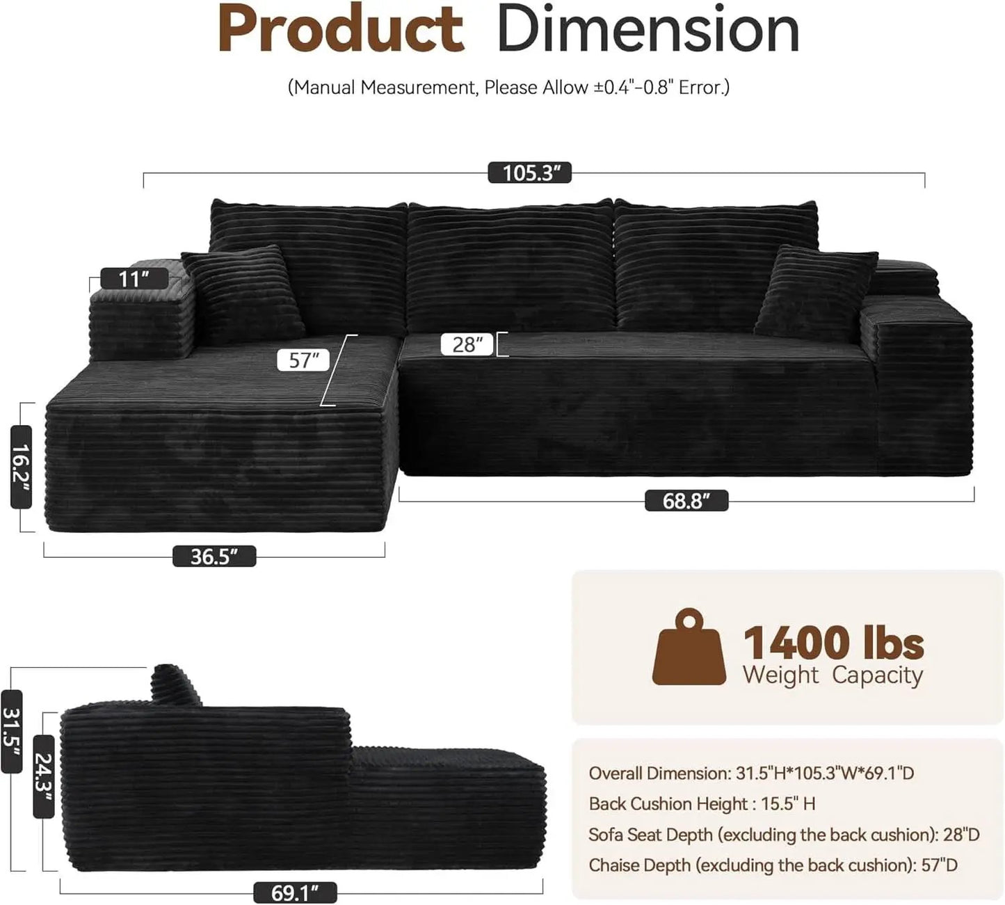 Versatile L Shaped Modular Couch for Living Room from PriceLows™