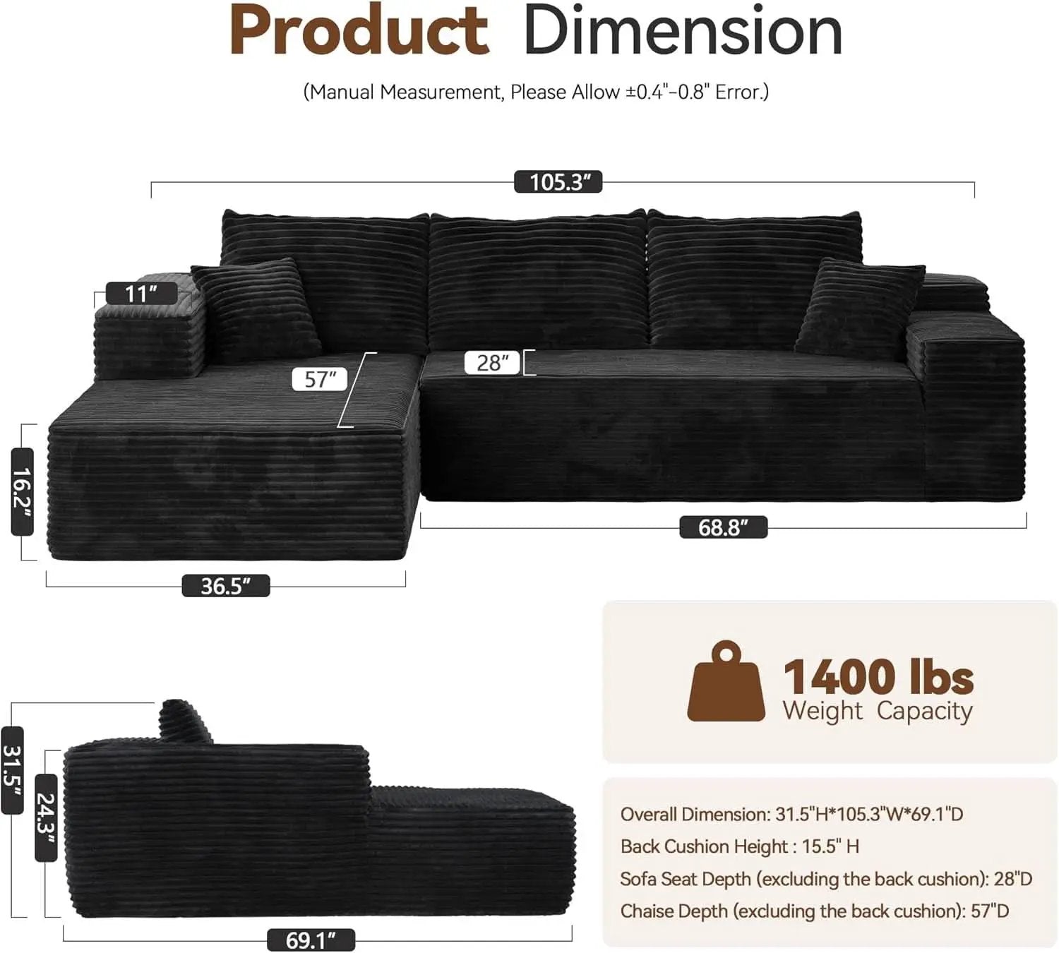 Versatile L Shaped Modular Couch for Living Room from PriceLows™