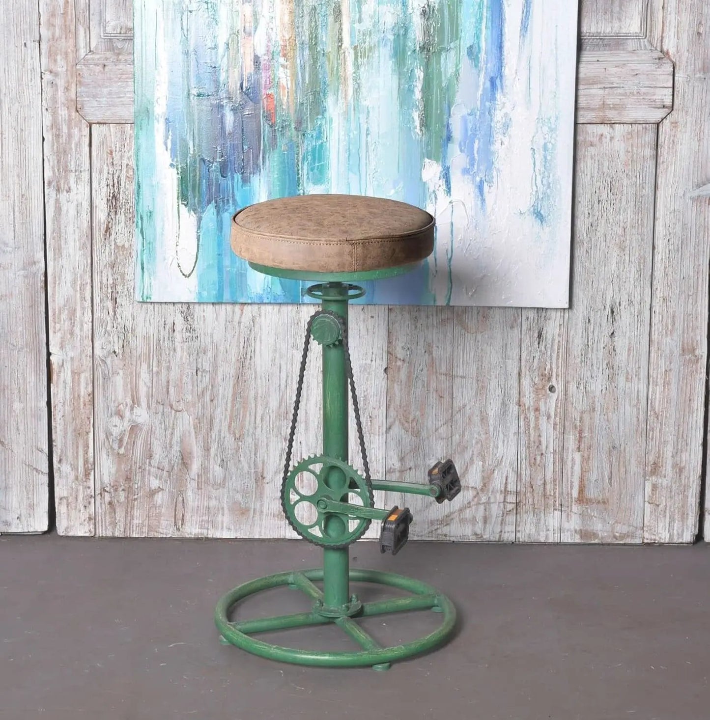 Antique Green Height Adjustable Bar Stool Set Of 2 With Bicycle Wheel Design from PriceLows™