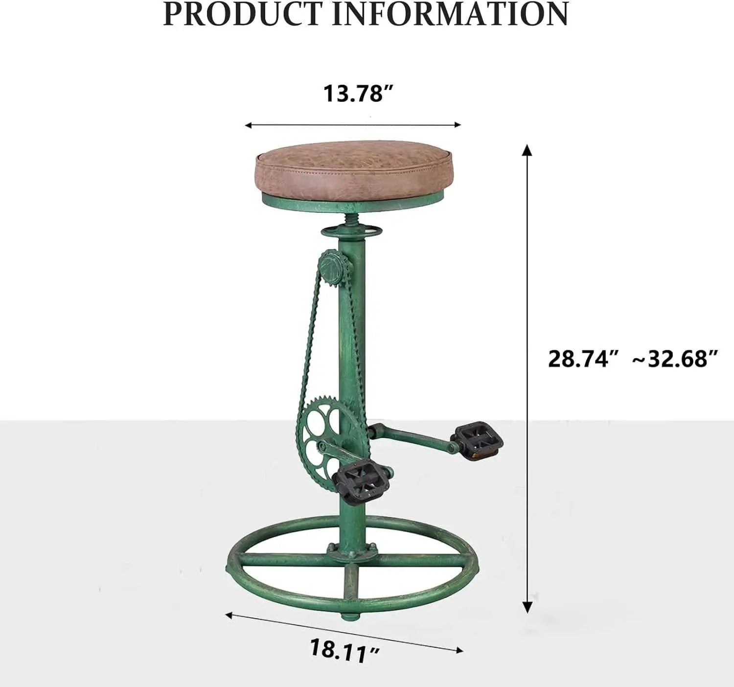 Antique Green Height Adjustable Bar Stool Set Of 2 With Bicycle Wheel Design from PriceLows™