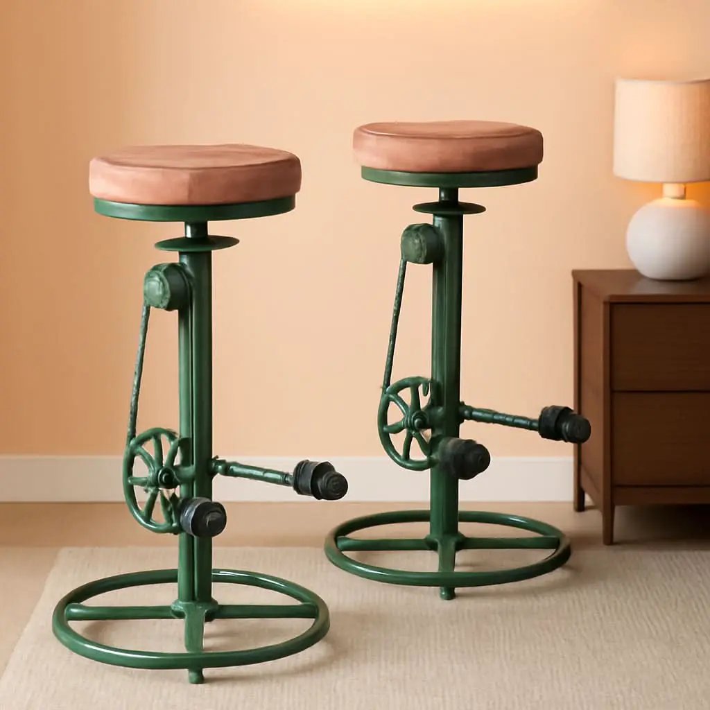 Antique Green Height Adjustable Bar Stool Set Of 2 With Bicycle Wheel Design from PriceLows™
