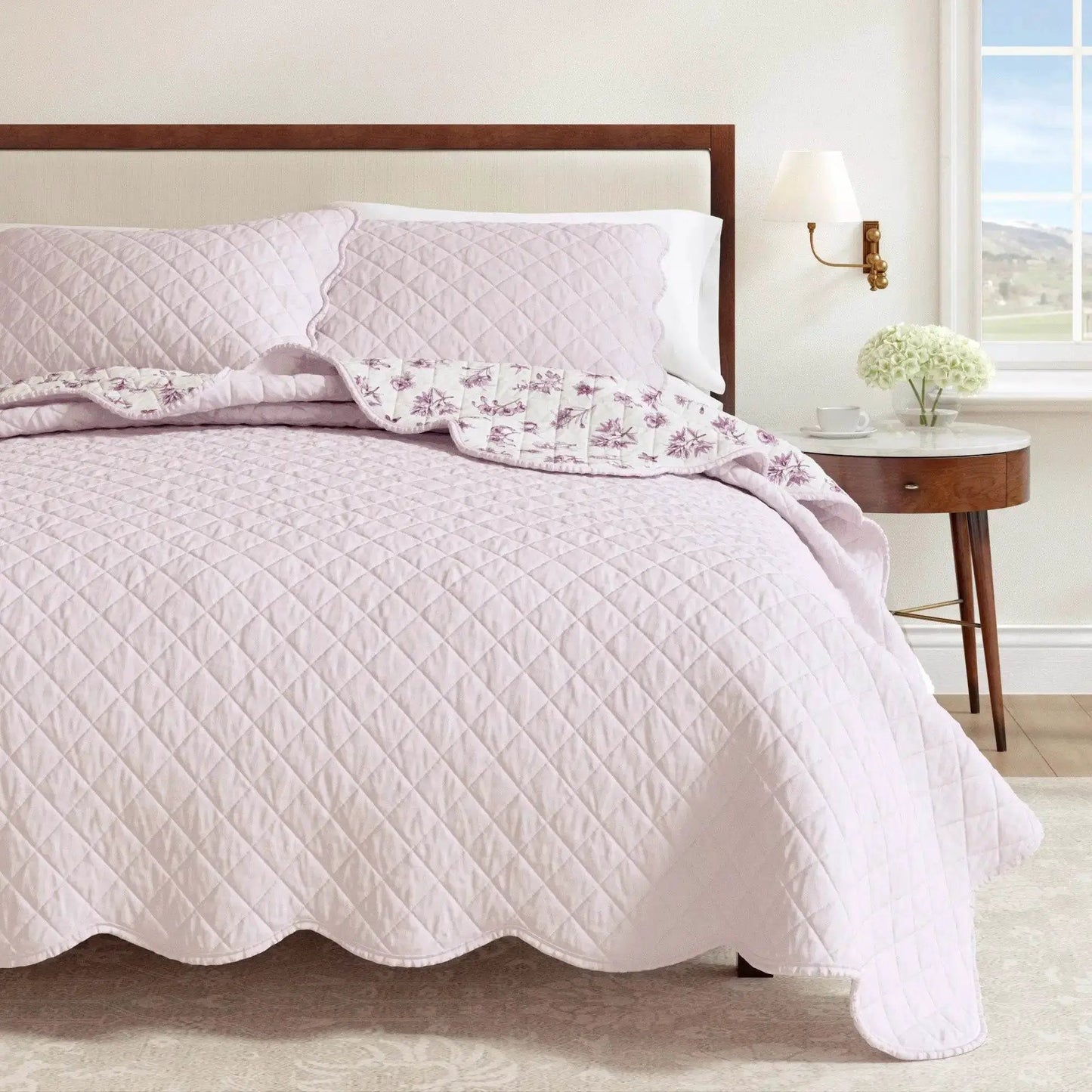 Floral Print & Scallopeded Edge Cotton Quilt Set - Sandie Collection from PriceLows™