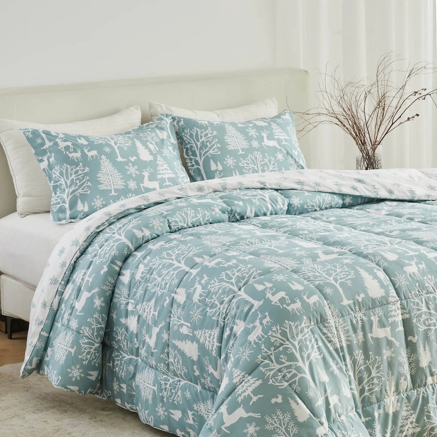 Reversible Christmas Comforter and Sham Set - Holiday / Lodge Odette Collection from PriceLows™
