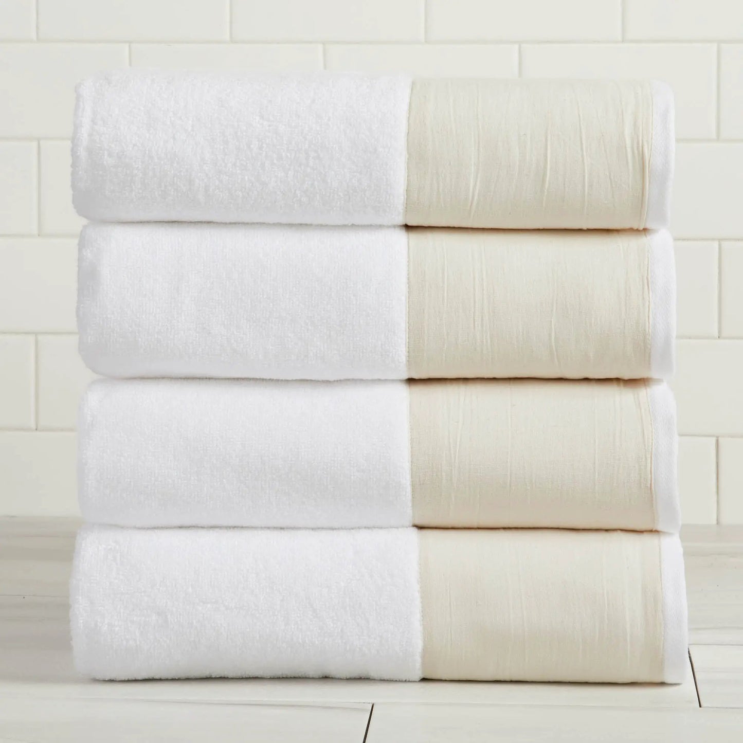 Cotton Linen-Like Border 6-Piece Towel Set - Priya Collection from PriceLows™