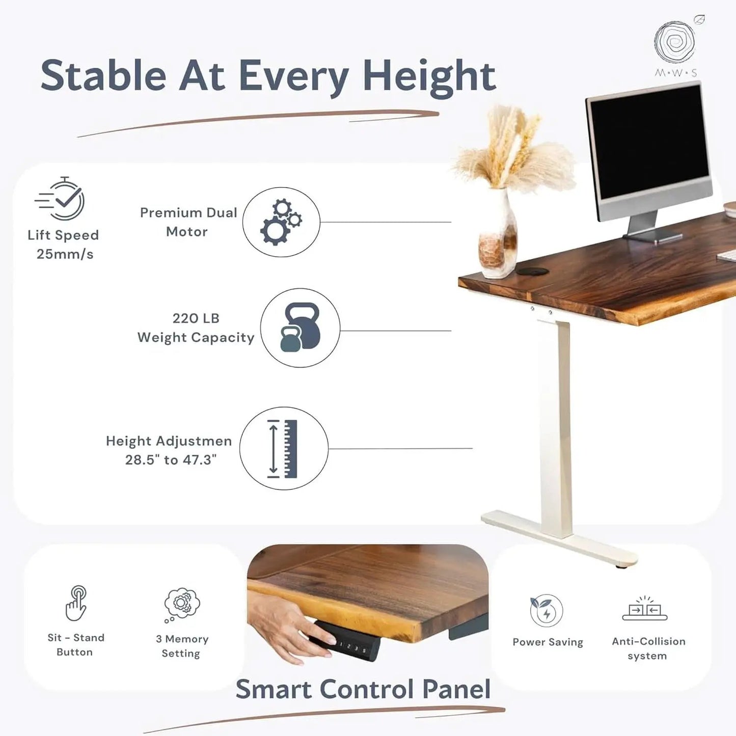 Walnut Solid Wood Adjustable Height Standing Desk Home Office from PriceLows™
