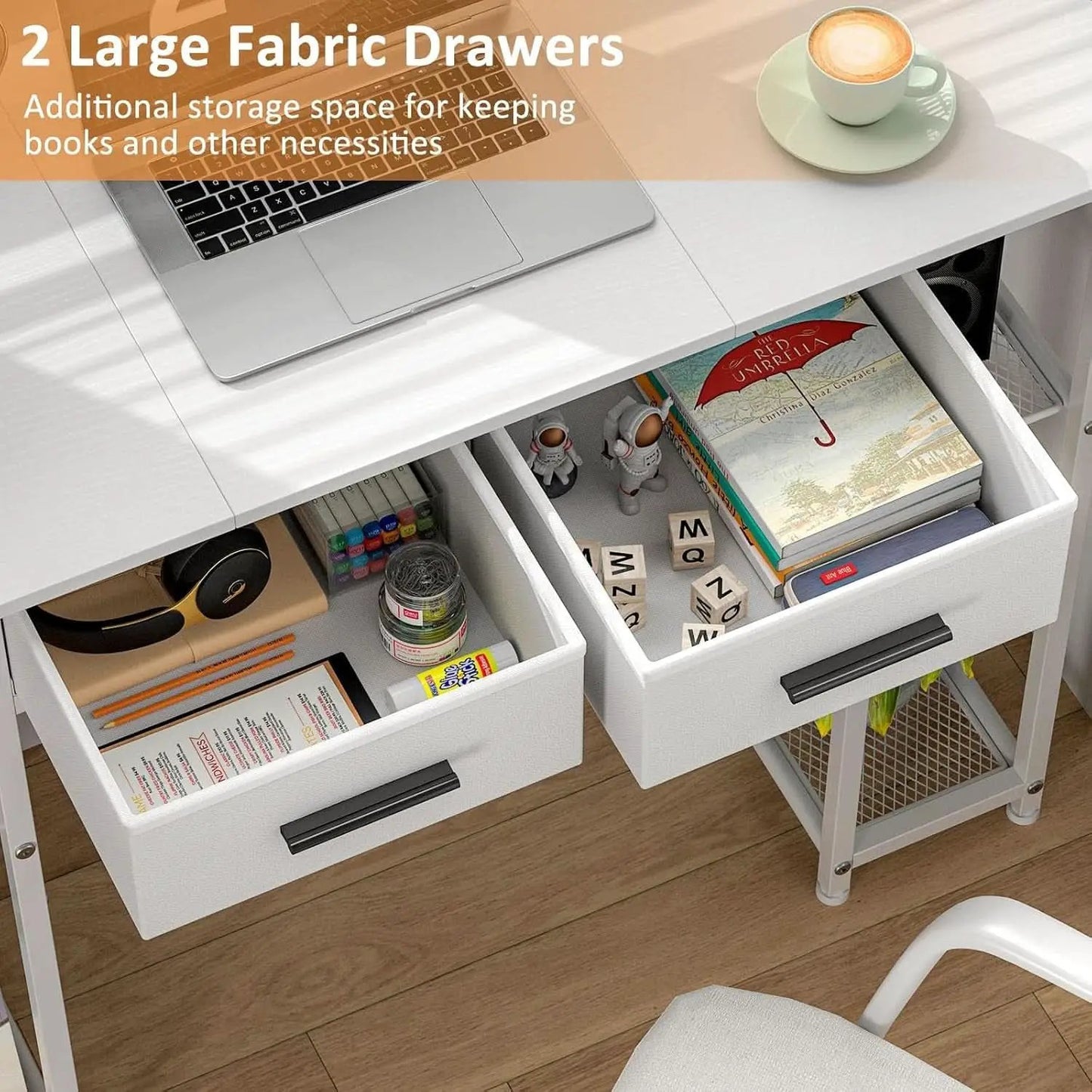 White Computer Desk 37.3 Inch With Drawers And Storage Shelves from PriceLows™