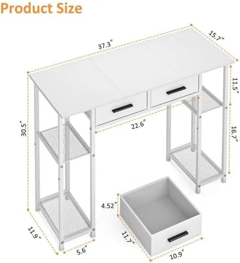 White Computer Desk 37.3 Inch With Drawers And Storage Shelves from PriceLows™